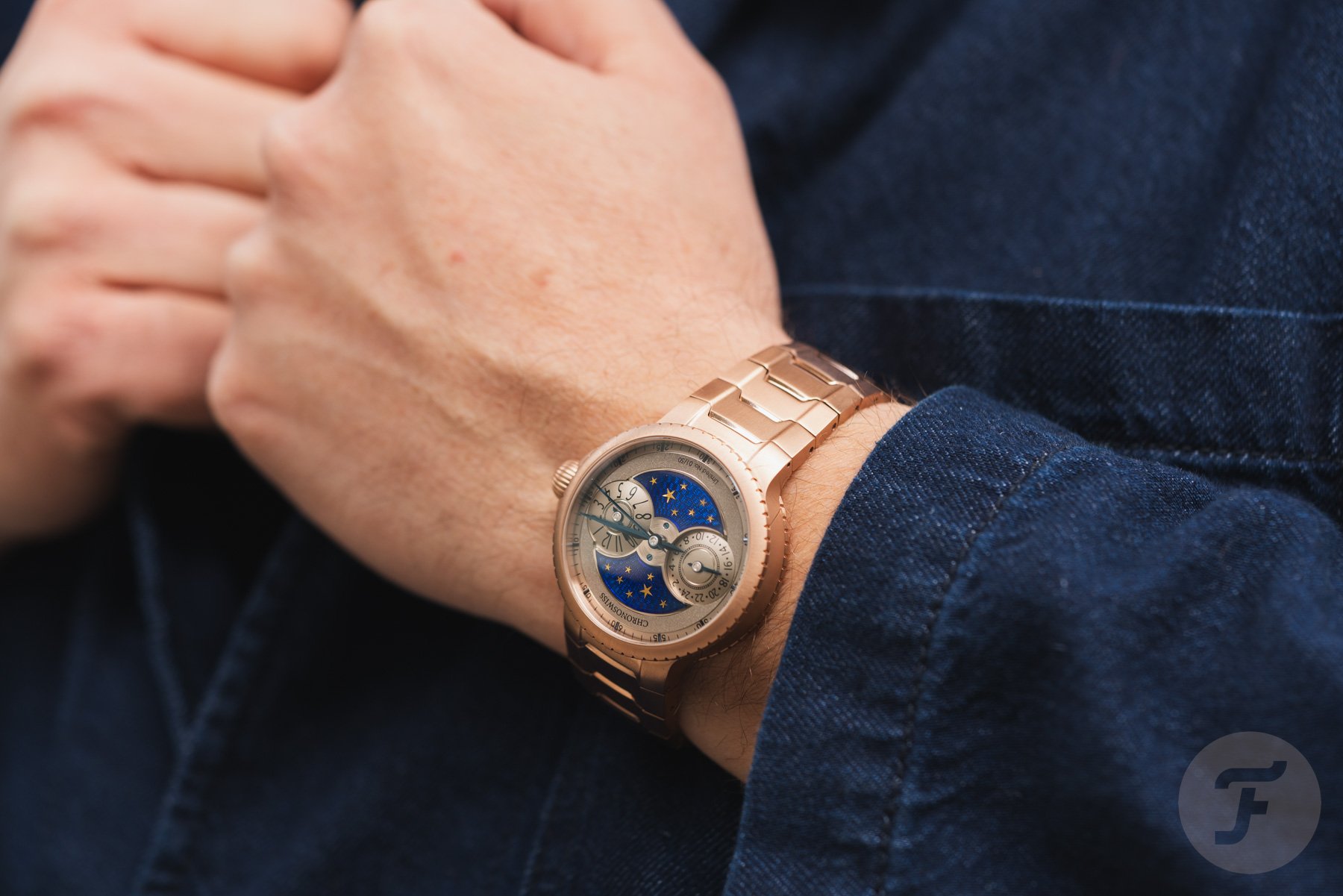 rose gold Chronoswiss Pulse GMT on wrist