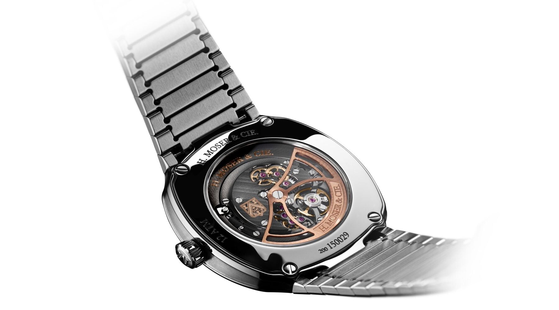 H. Moser & Cie. Streamliner Two Hands 34mm case back and movement