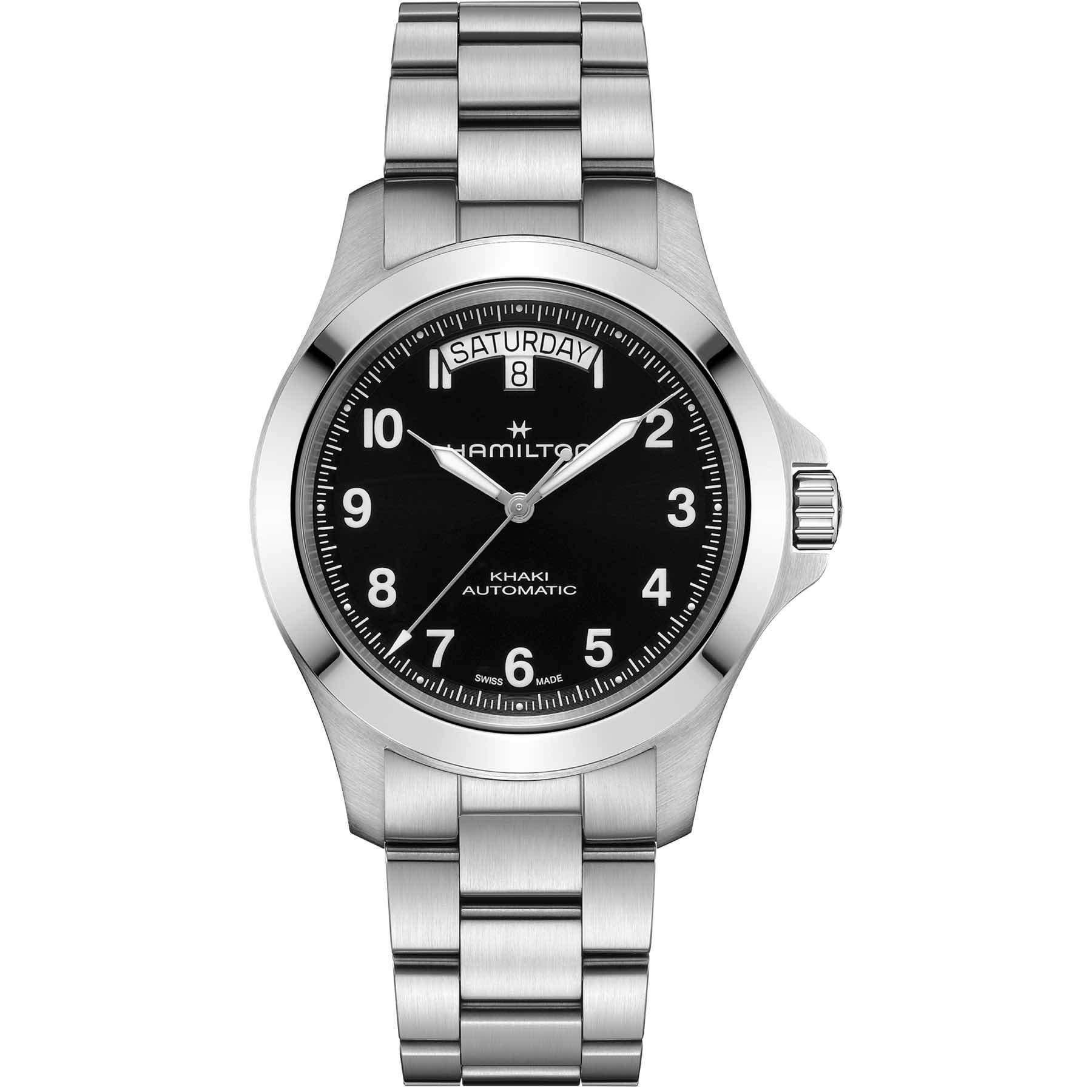 black-dial Hamilton Khaki Field King Day-Date Automatic on bracelet, soldier image