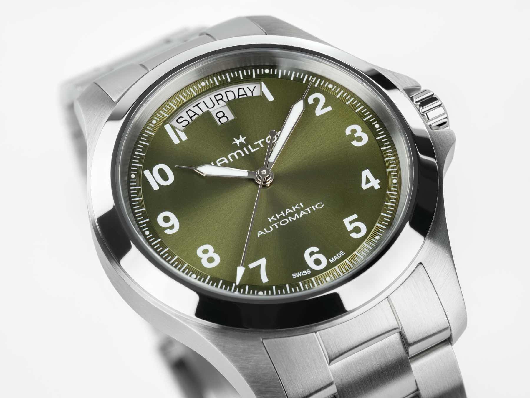 Hamilton Khaki Field King Day-Date Automatic green dial up close