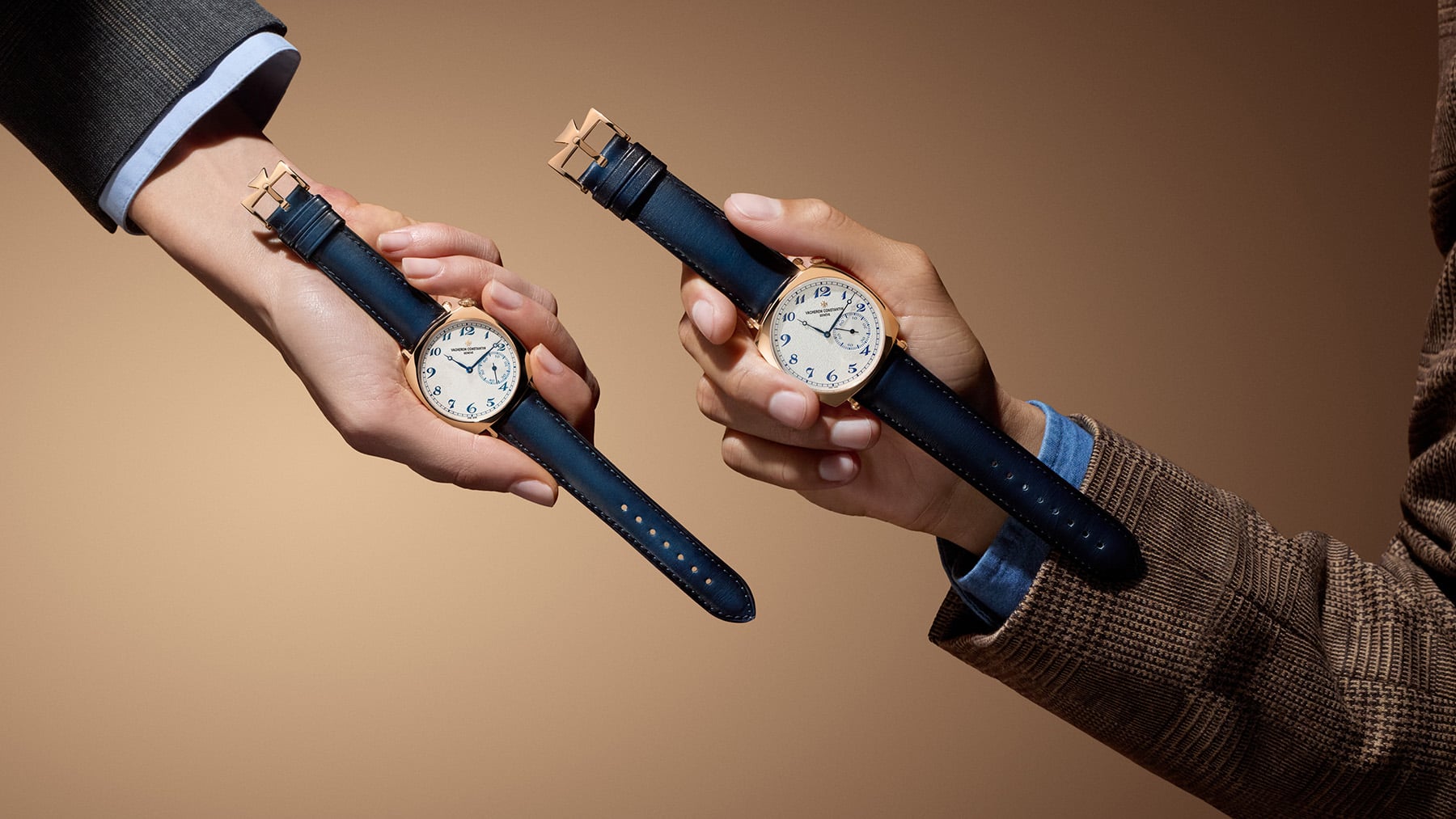 36.5mm and 40mm pink gold Vacheron Constantin Historiques American 1921 models in hands