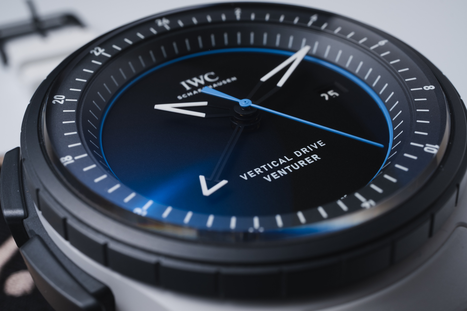 IWC Pilot's Venturer Vertical Drive dial and hands up close