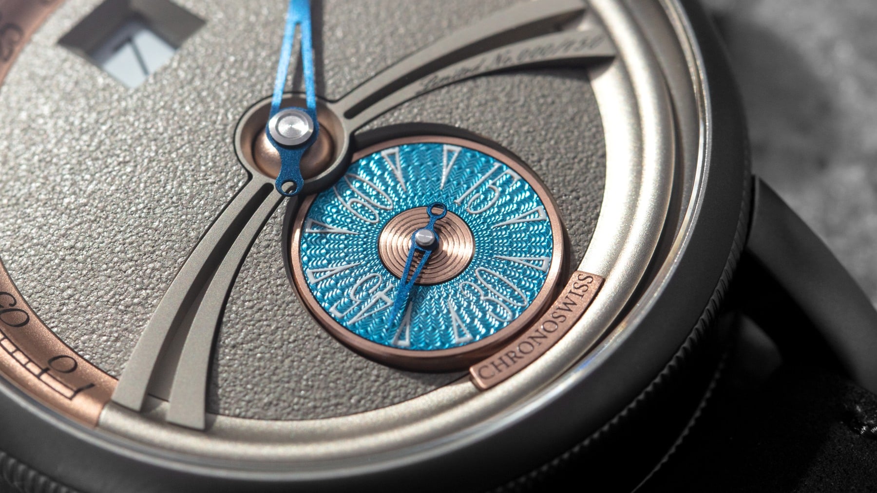 Dial close-up of the Chronoswiss Delphis Art Deco