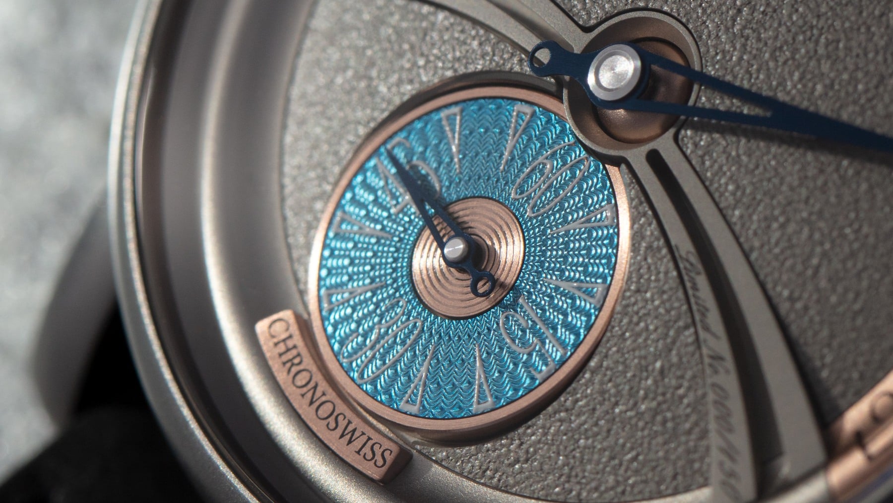 Dial close-up of the Chronoswiss Delphis Art Deco