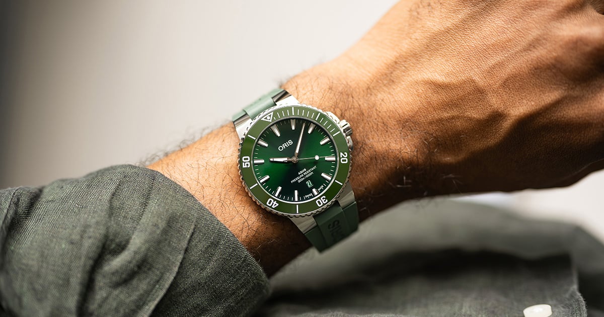 Oris Aquis Date on wrist