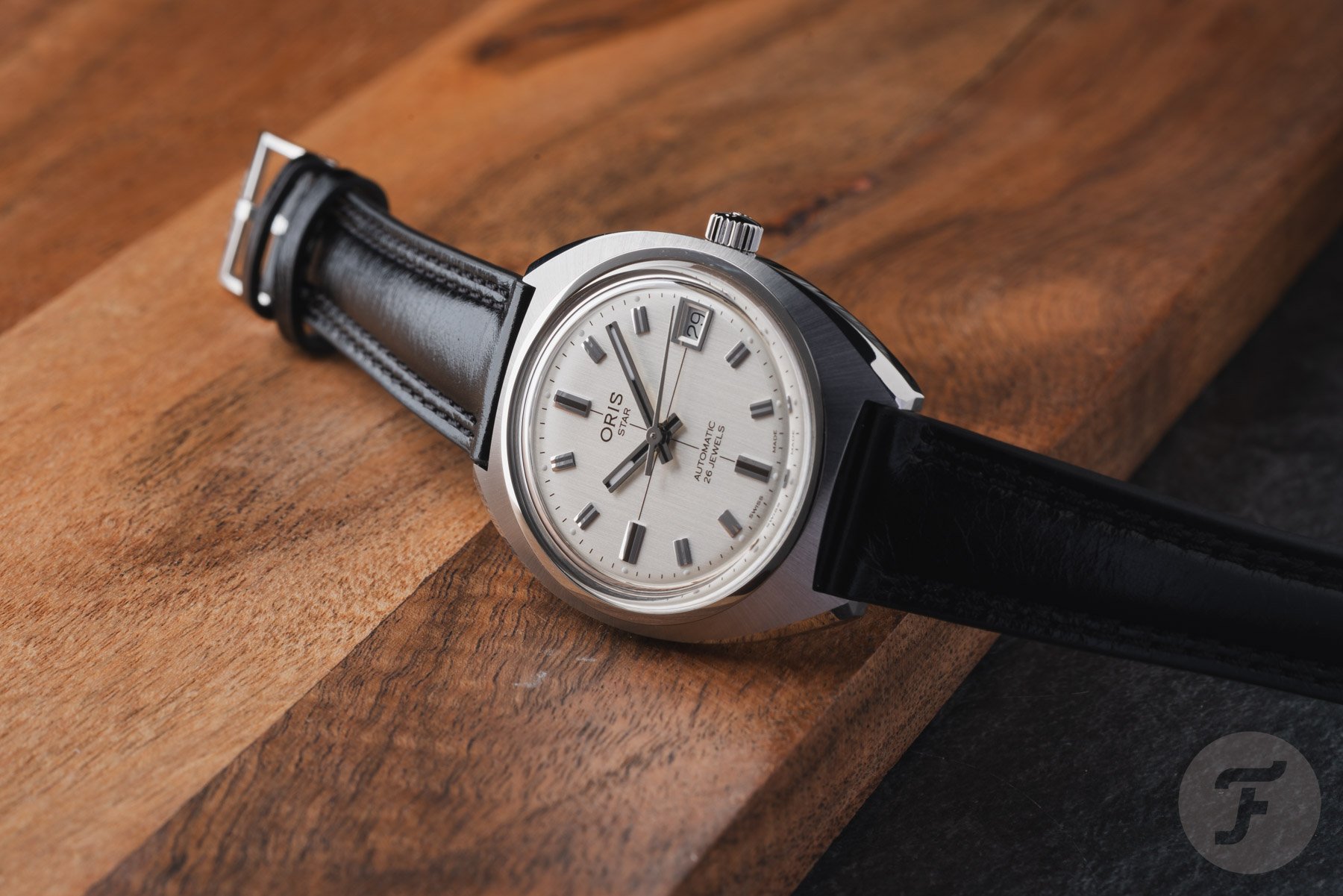 Oris Star re-edition on its side, crown up