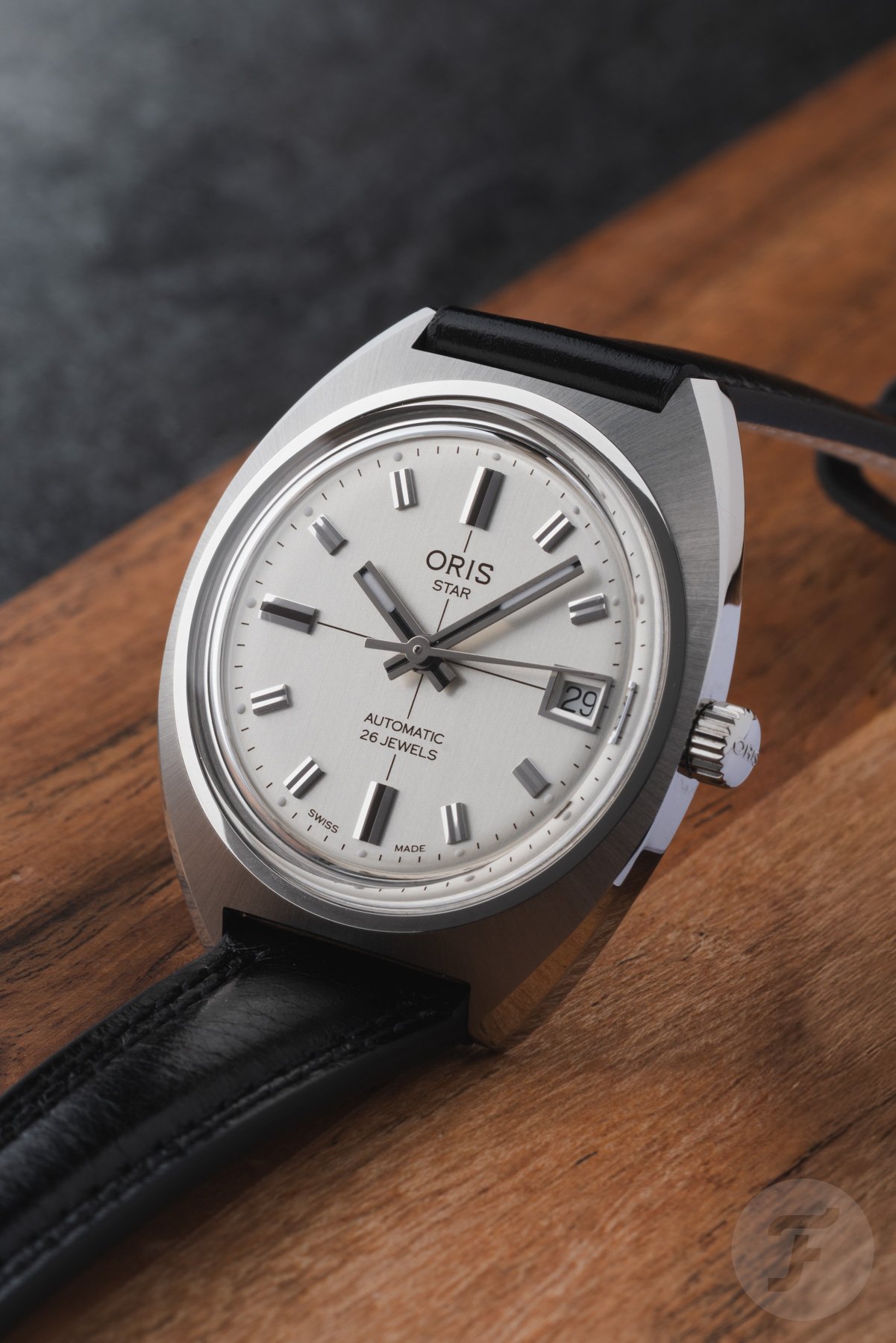 Oris Star re-edition propped up with strap