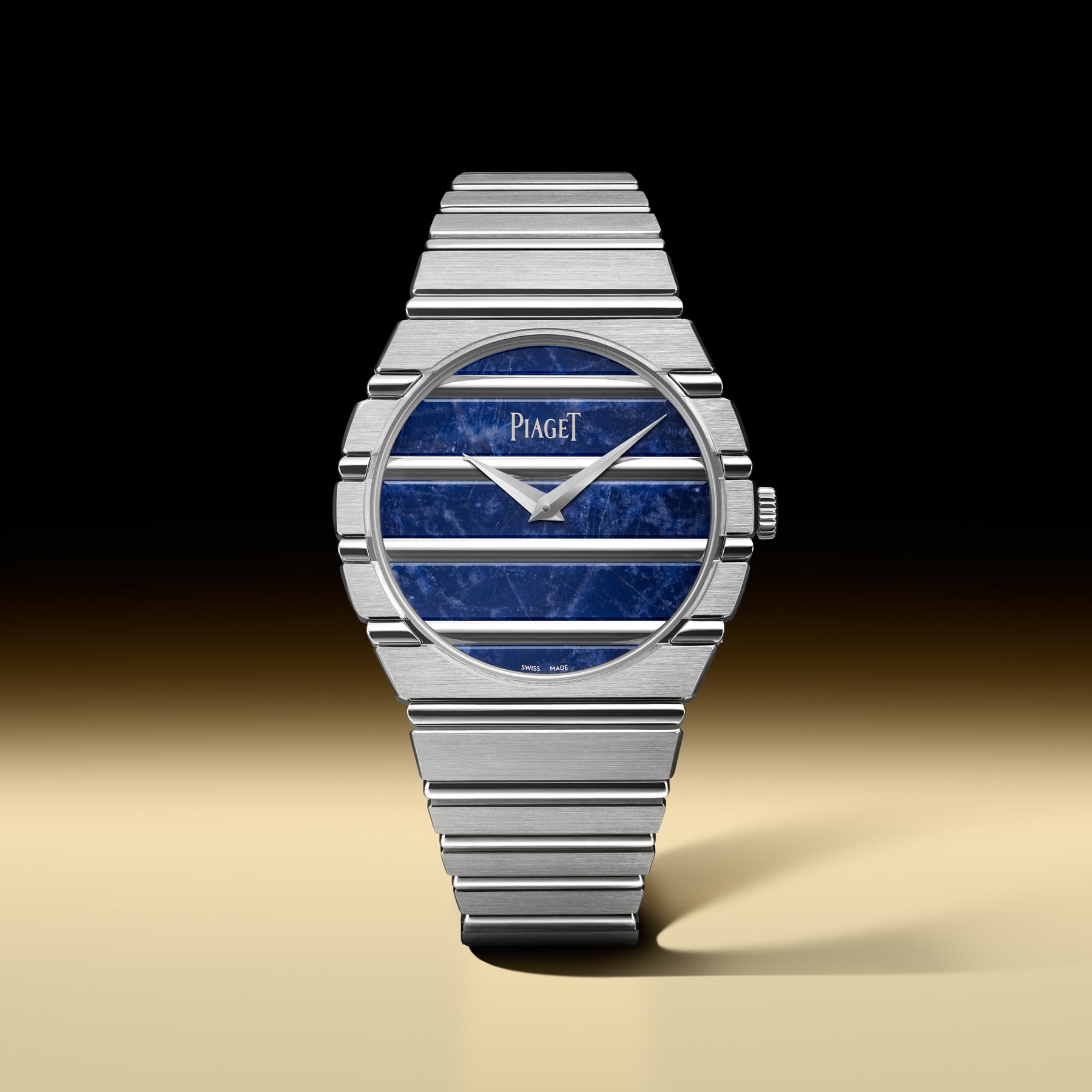 white gold Piaget Polo 79 with sodalite dial head on