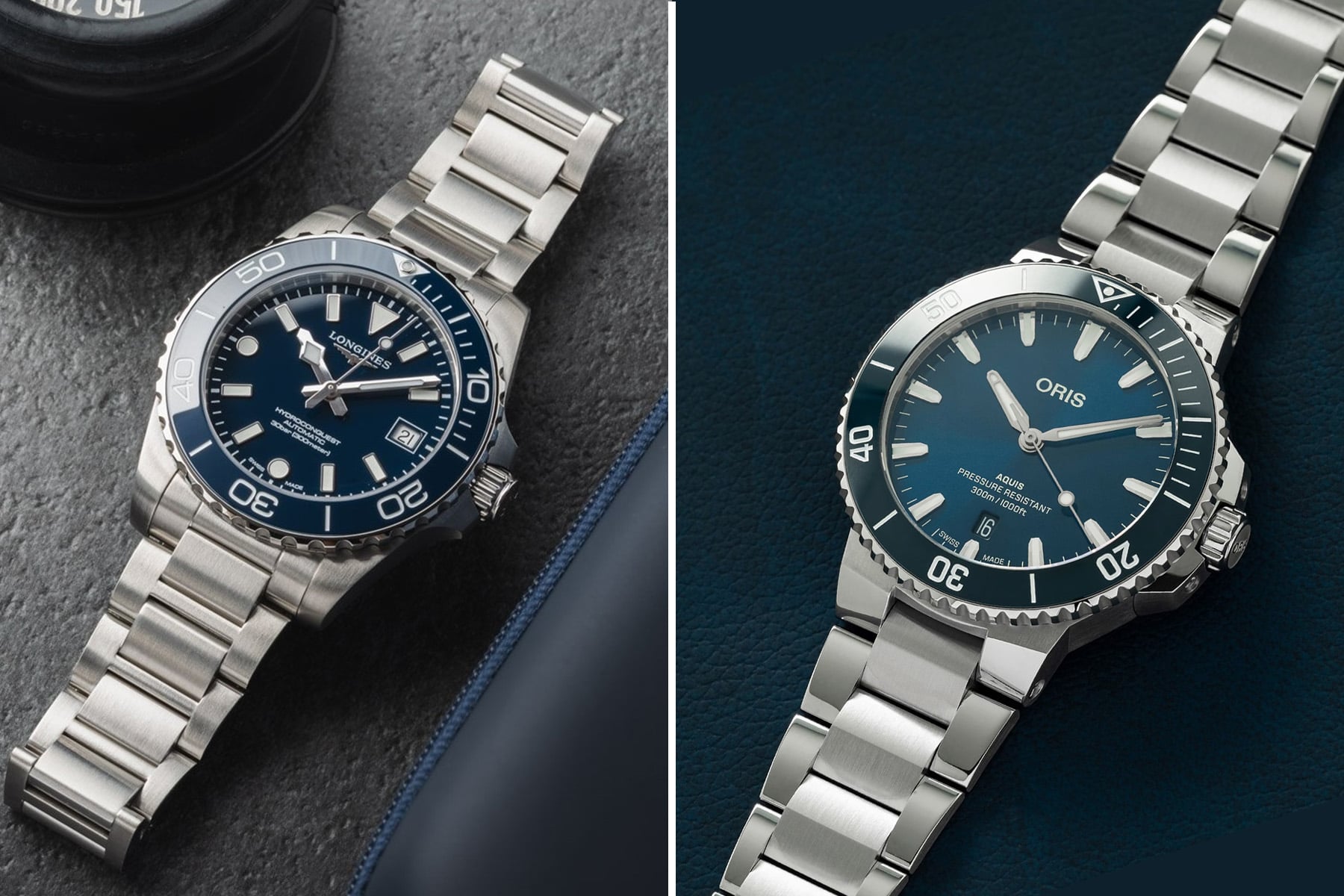 Longines Hydroconquest vs. Oris Aquis Date collage