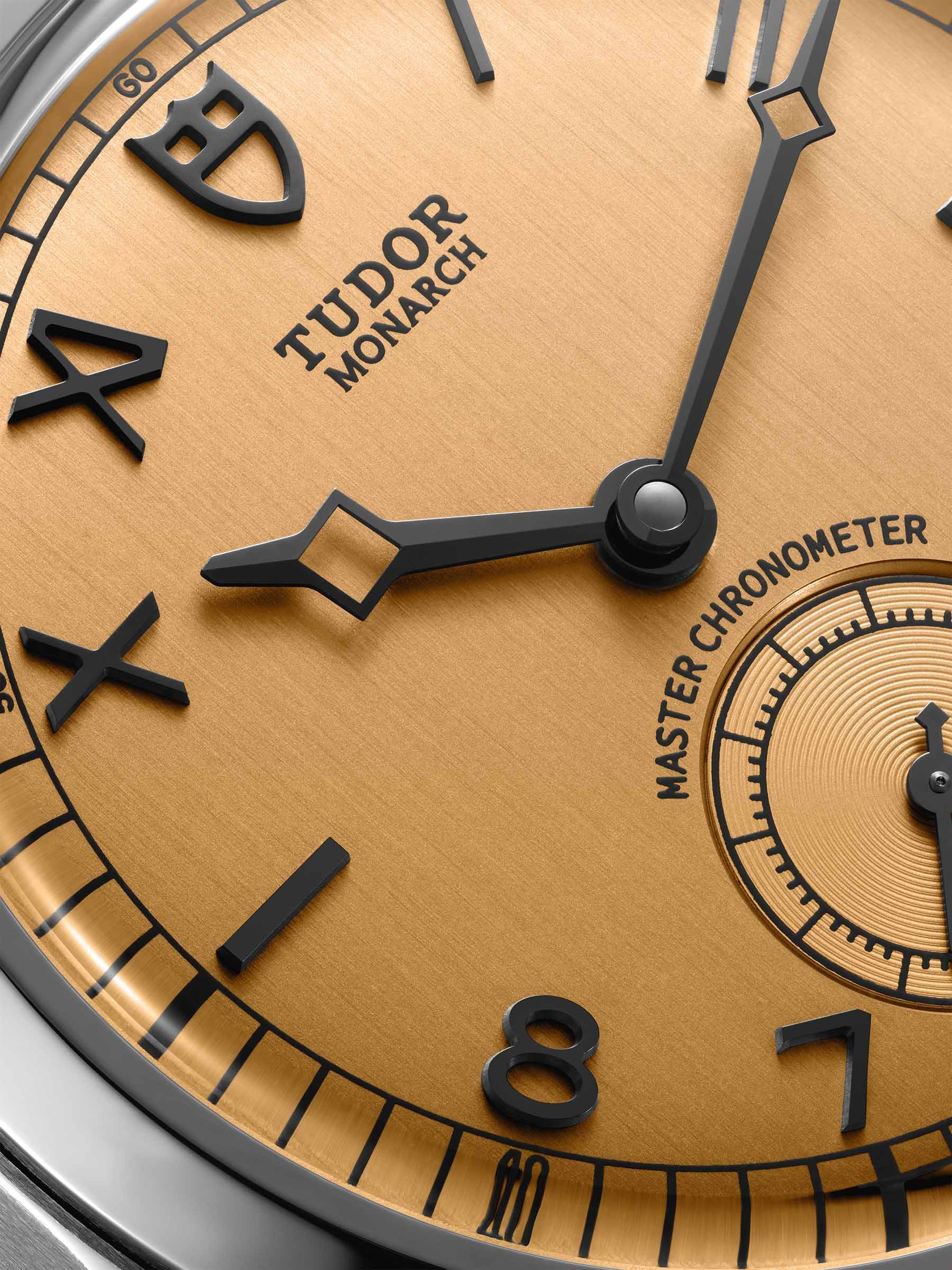 Tudor Monarch dial macro shot