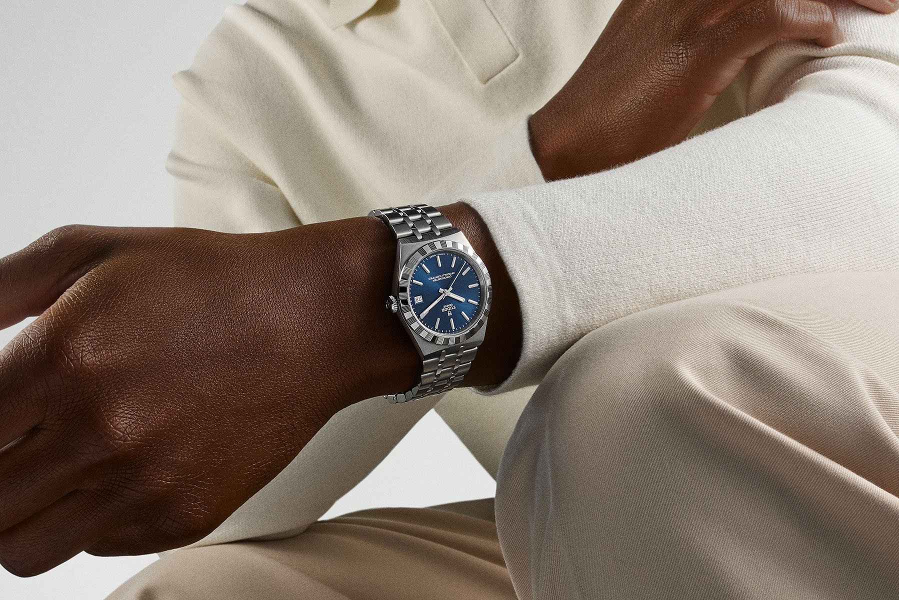 36mm blue-dial Tudor Royal on man's wrist