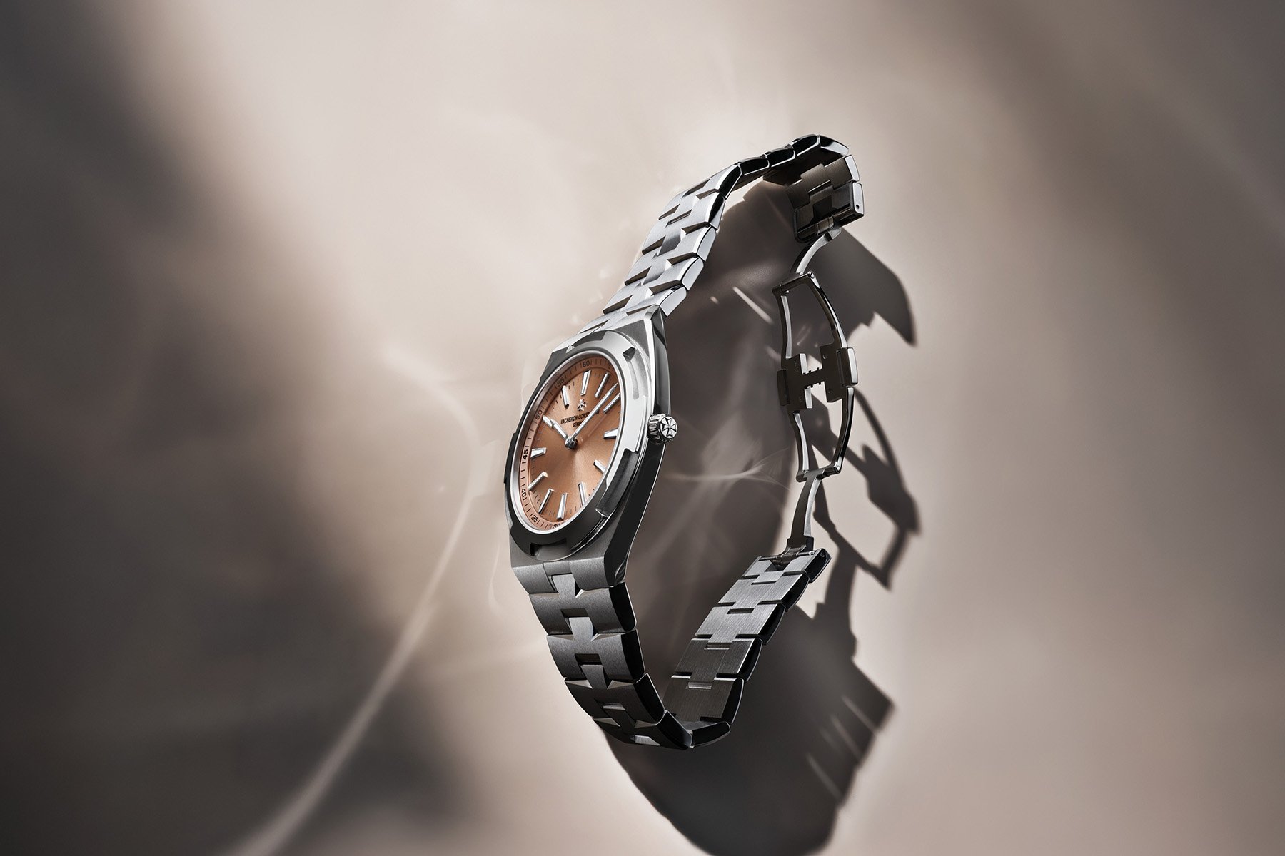 2026 Vacheron Constantin Overseas Self-Winding Ultra-Thin on its side, overhead shot