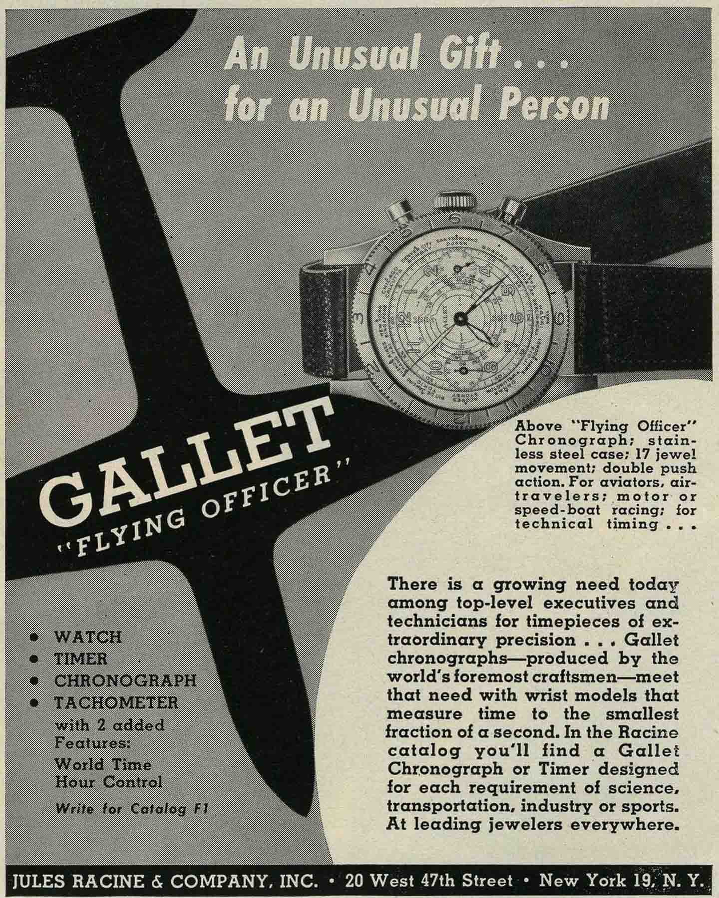 Vintage ad for the Gallet Flying Officer, ca. 1950