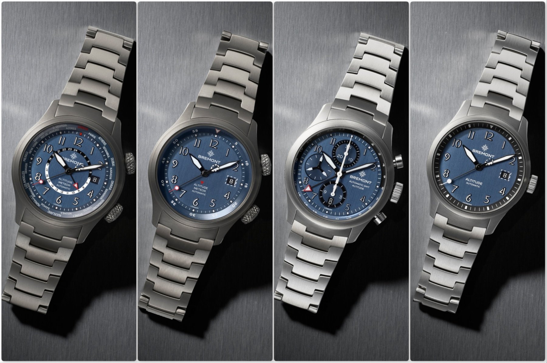 The four watches in the Bremont Altitude Air Force Blue Capsule Collection
