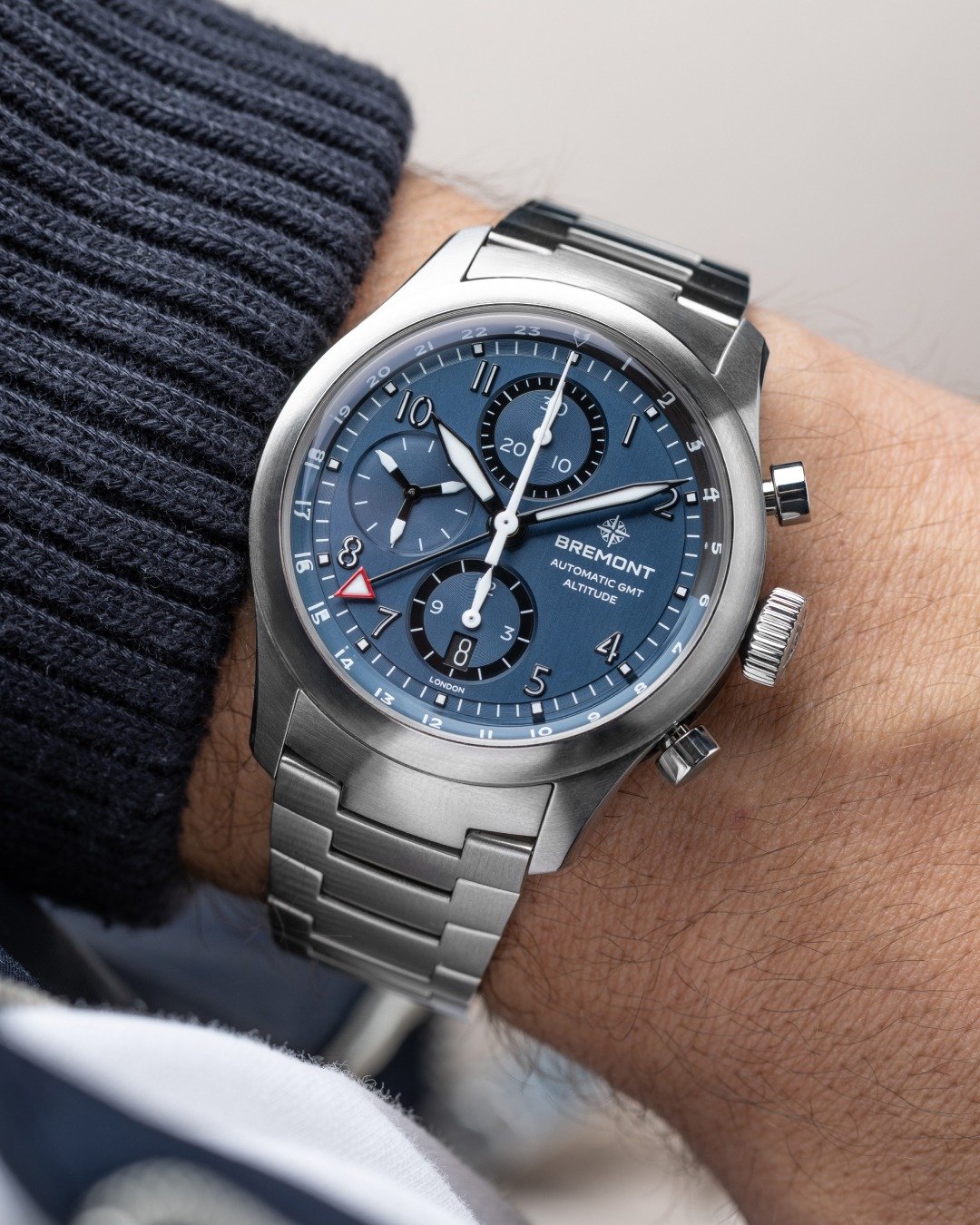 Bremont Altitude Chronograph GMT Air Force Blue wrist shot