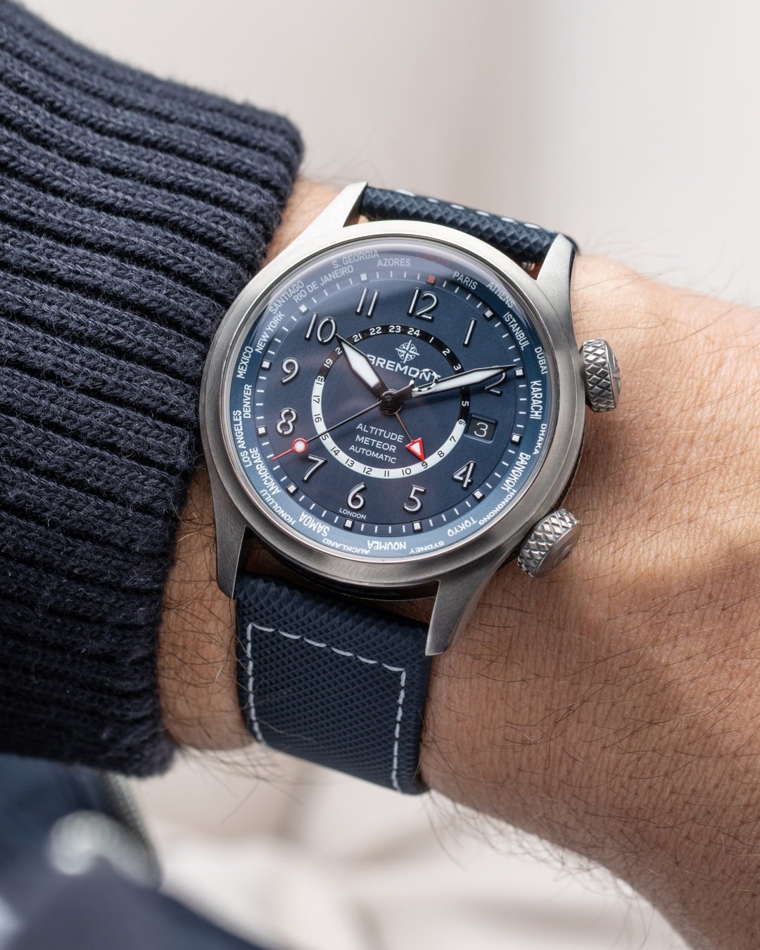 Bremont Altitude MB Meteor Time Zones Air Force Blue on the wrist