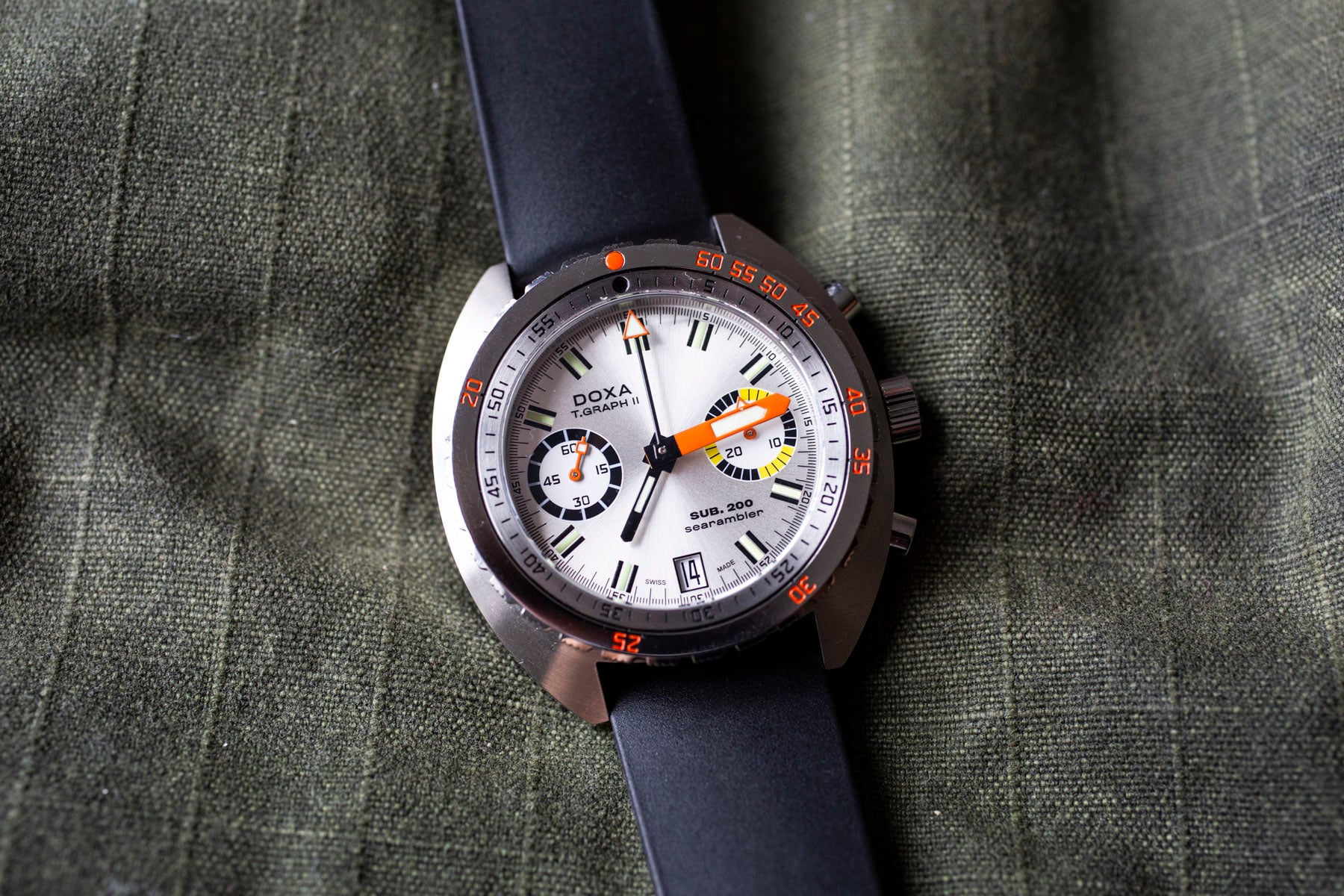 Doxa Sub 200 T.Graph II Searambler on black rubber strap