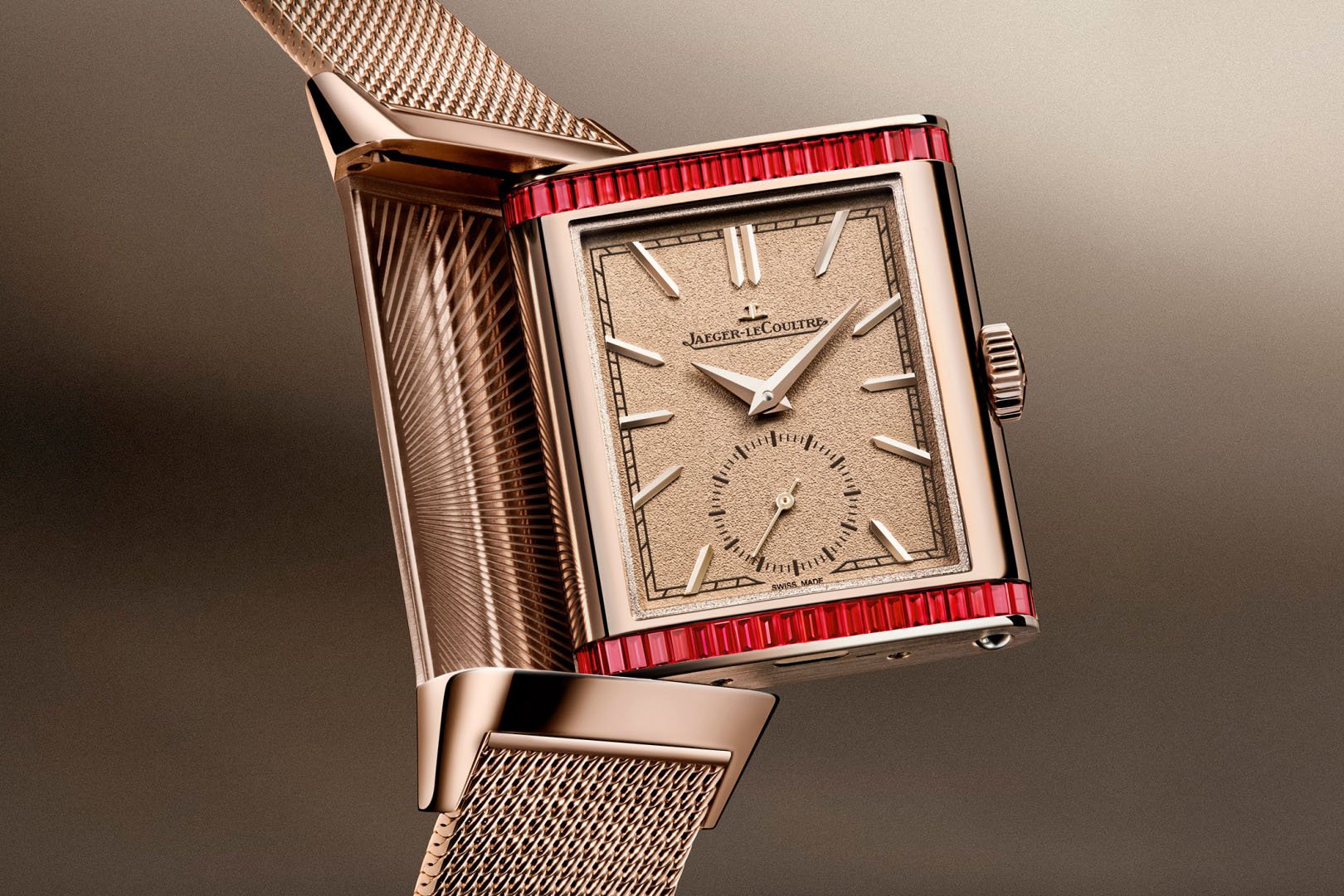 pink gold Jaeger-LeCoultre Reverso Tribute Monoface Small Seconds "Or Deco Cocktail" ref. Q713211J with case mid-swivel