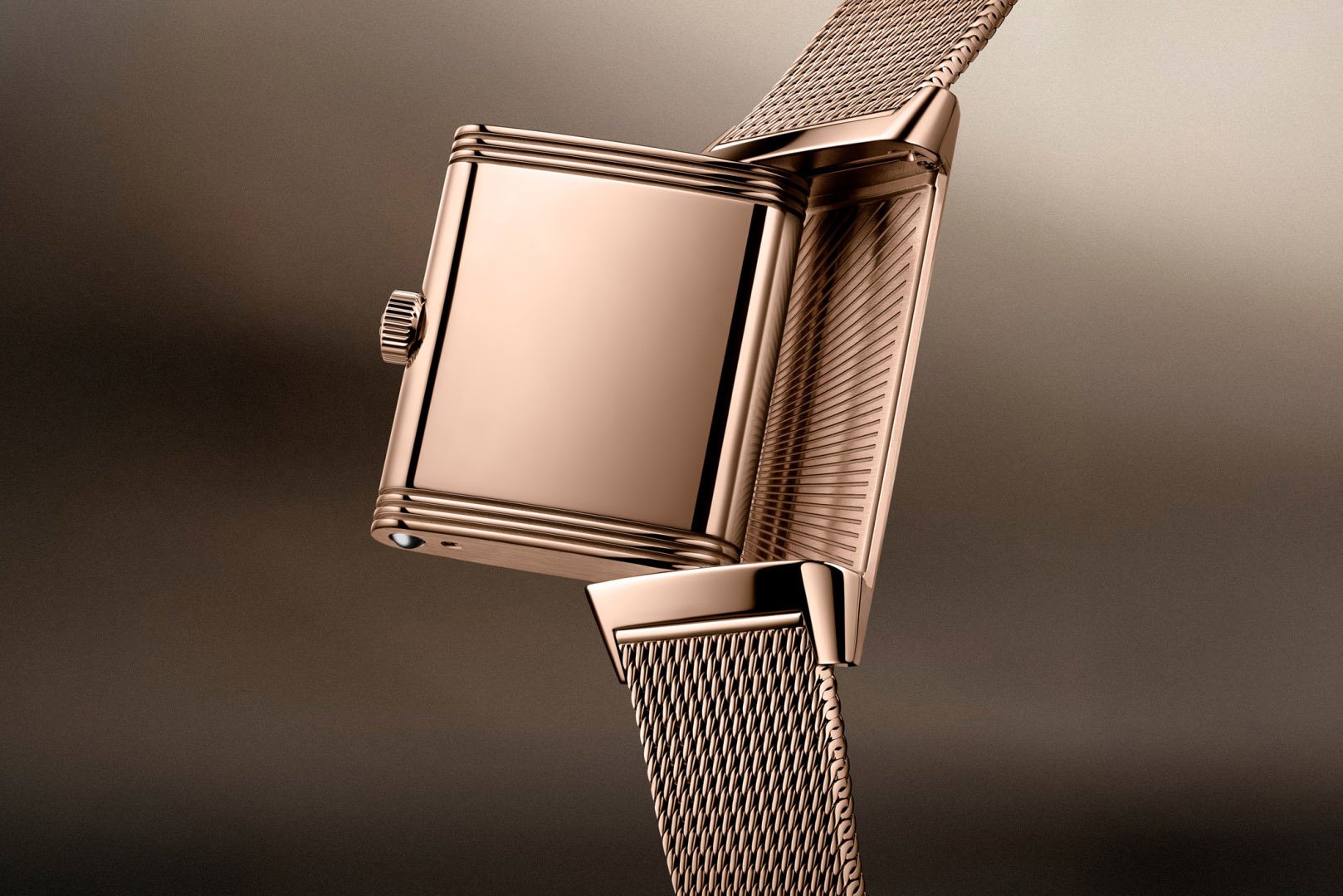 pink gold Jaeger-LeCoultre Reverso Tribute Monoface "Or Deco Solo Tempo" ref. Q716216J case swiveling, showing back