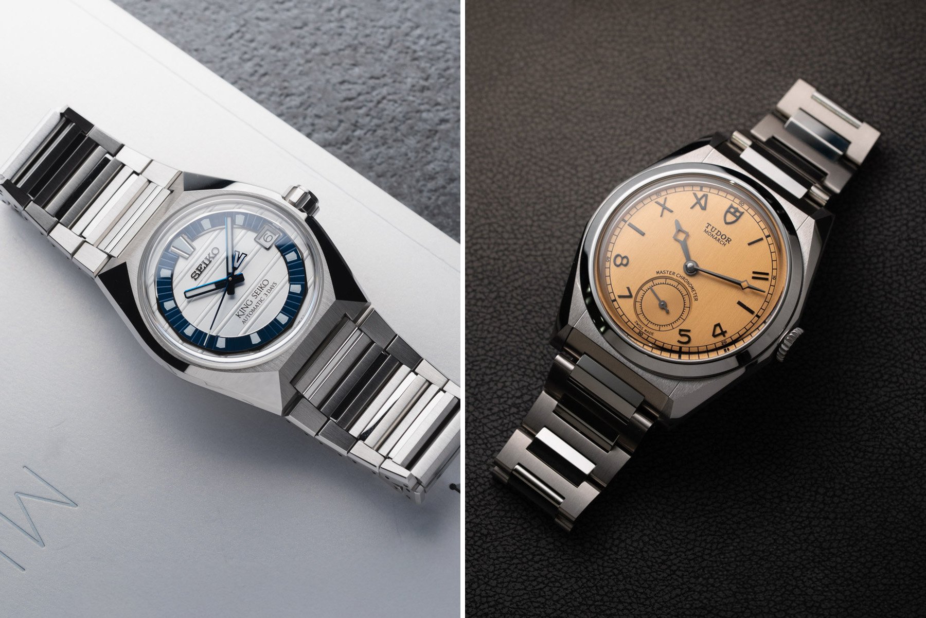 King Seiko Vanac vs. Tudor Monarch collage