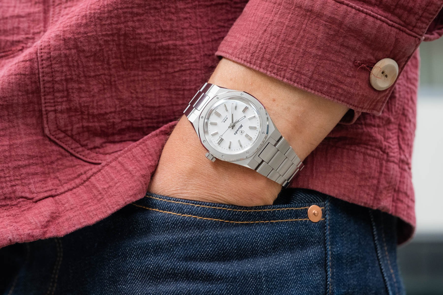 Nivada Grenchen × Le Petit Poussoir F77 Polar White MK1 pocket shot