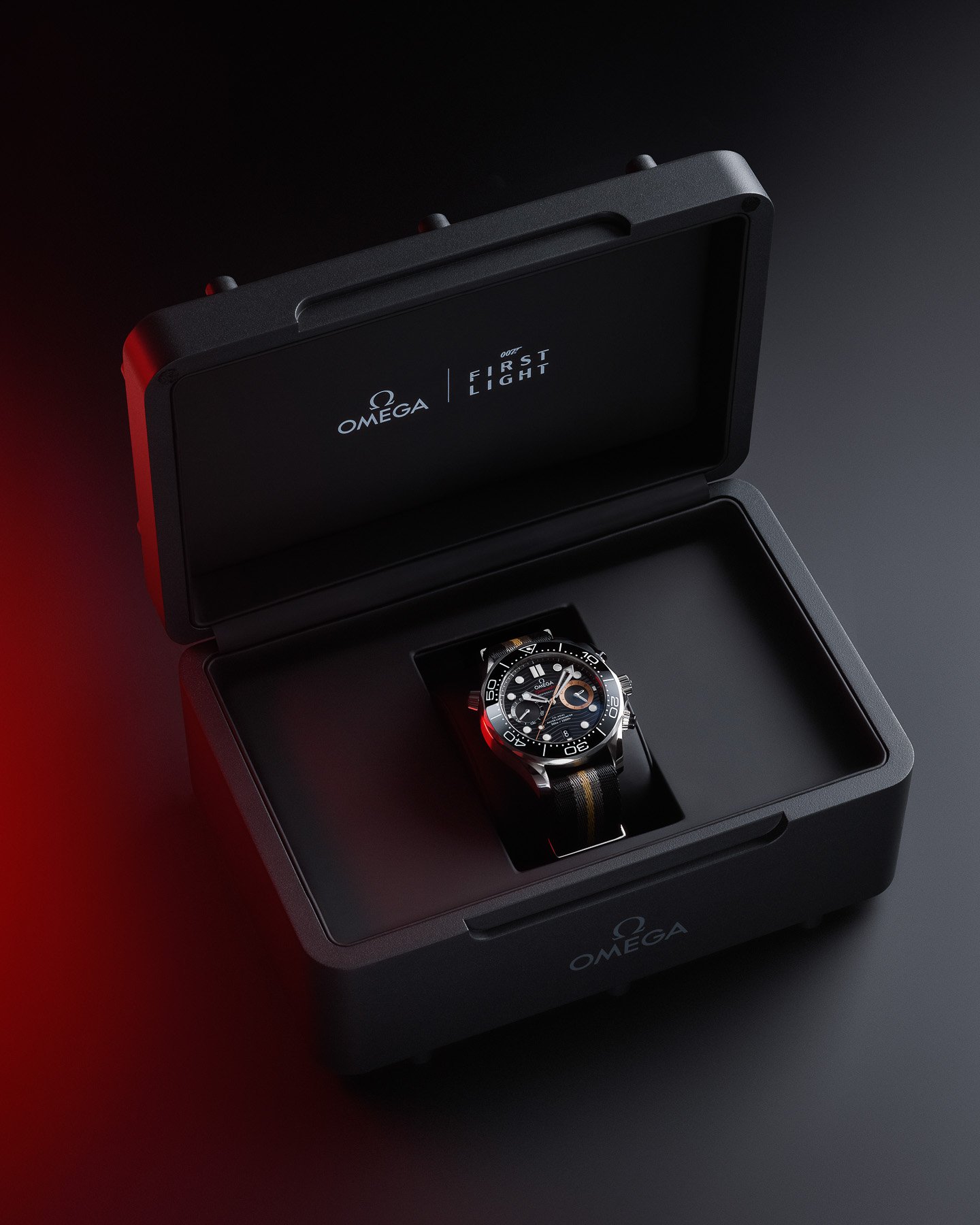 Omega Seamaster Diver 300M Chronograph 007 First Light in its open box