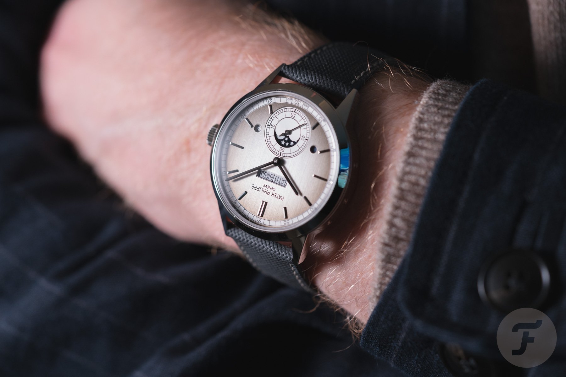 Wristshot of the Patek Philippe ref. 5236P-011 In-Line Perpetual Calendar