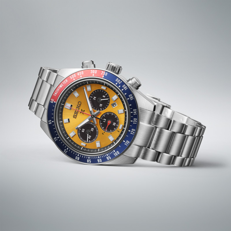 Seiko Prospex Speedtimer Solar Chronograph SSC947 on its side