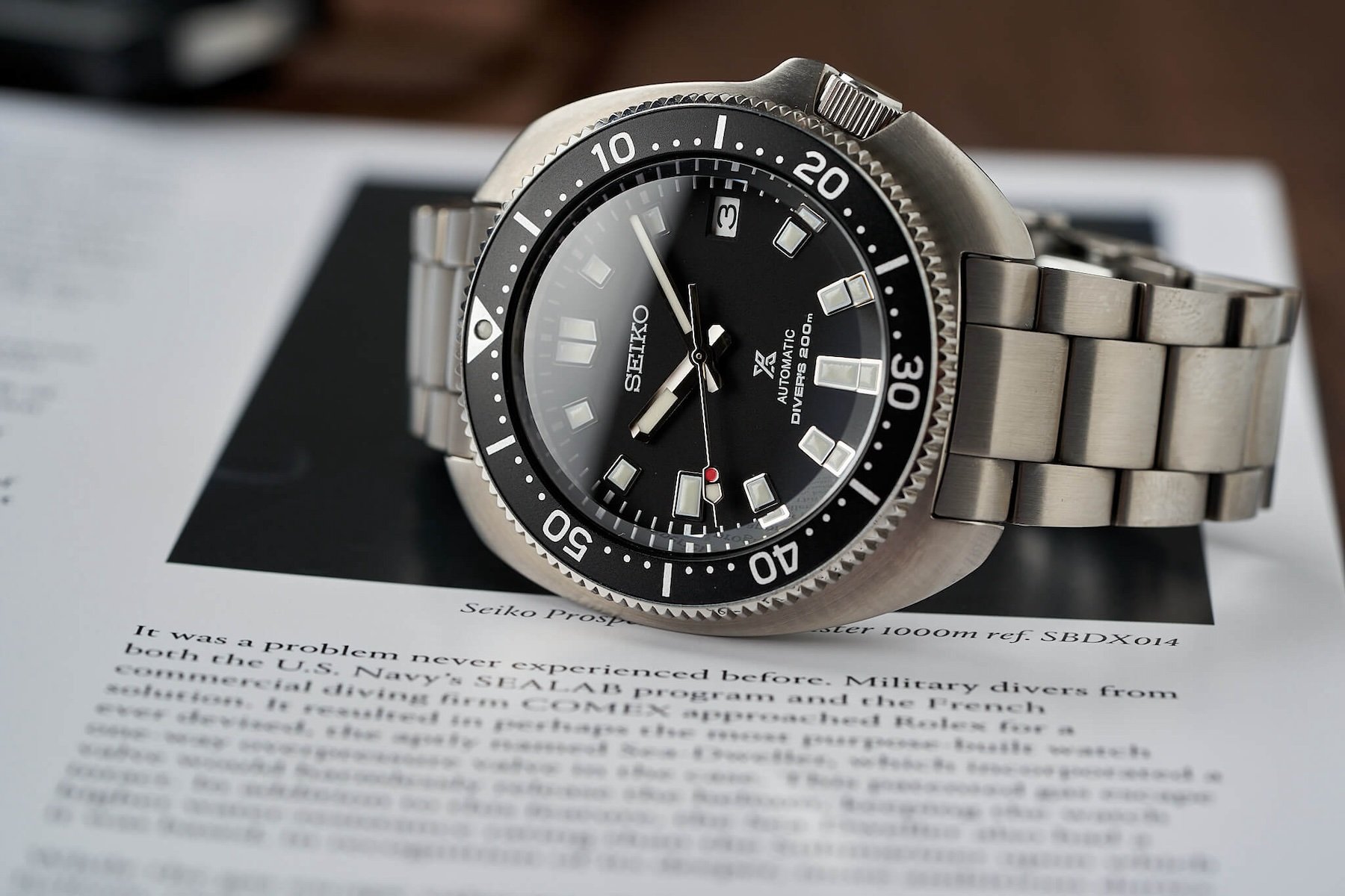 Seiko SPB151 on its side, crown up