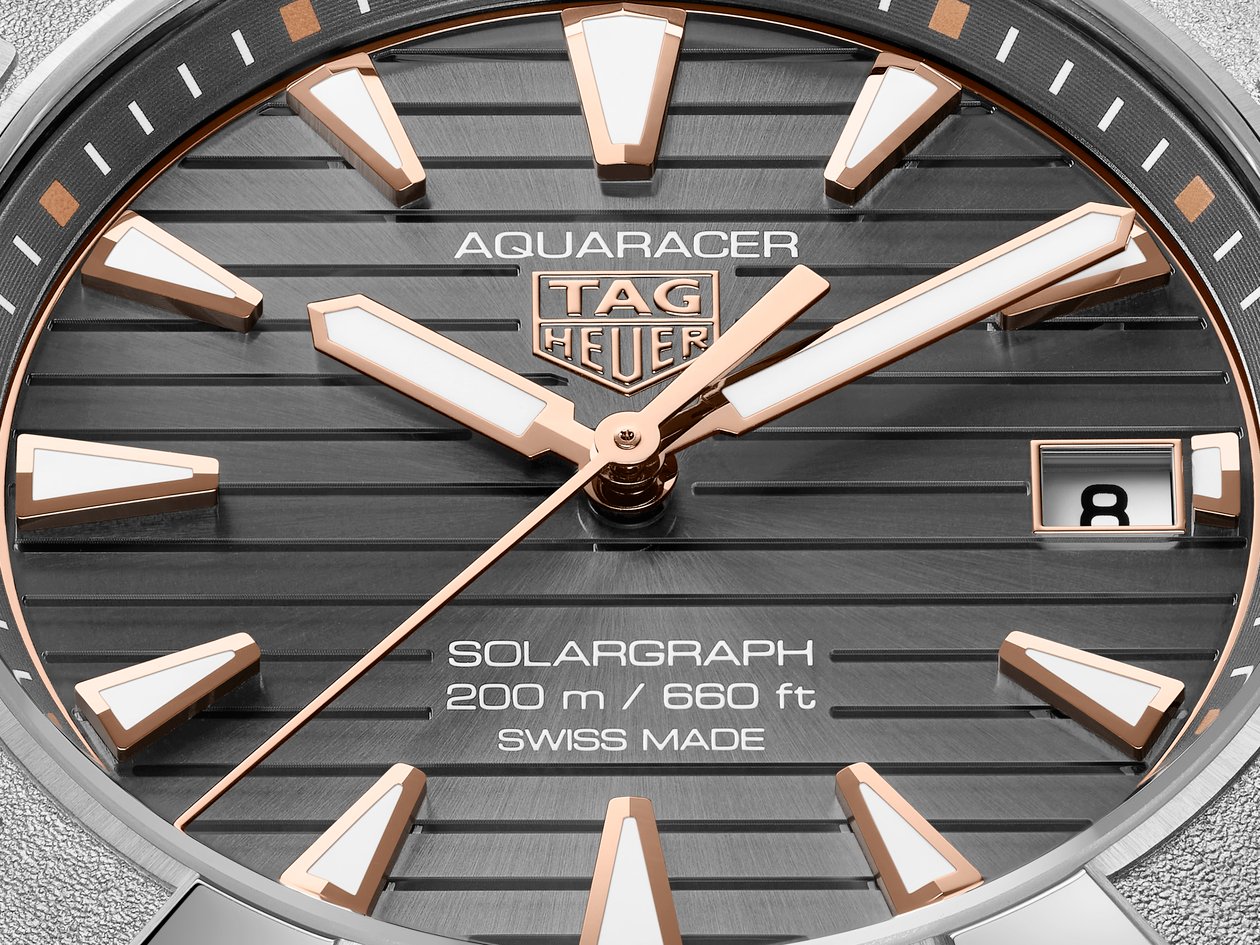 Grade 5 titanium TAG Heuer Aquaracer Professional 200 Solargraph (ref. WBP1190.BZ0003) dial up close