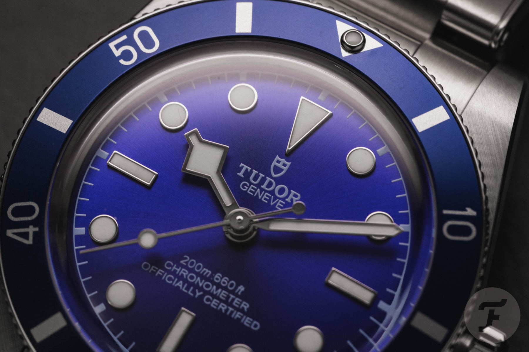 blue Tudor Black Bay 54 dial and bezel up close