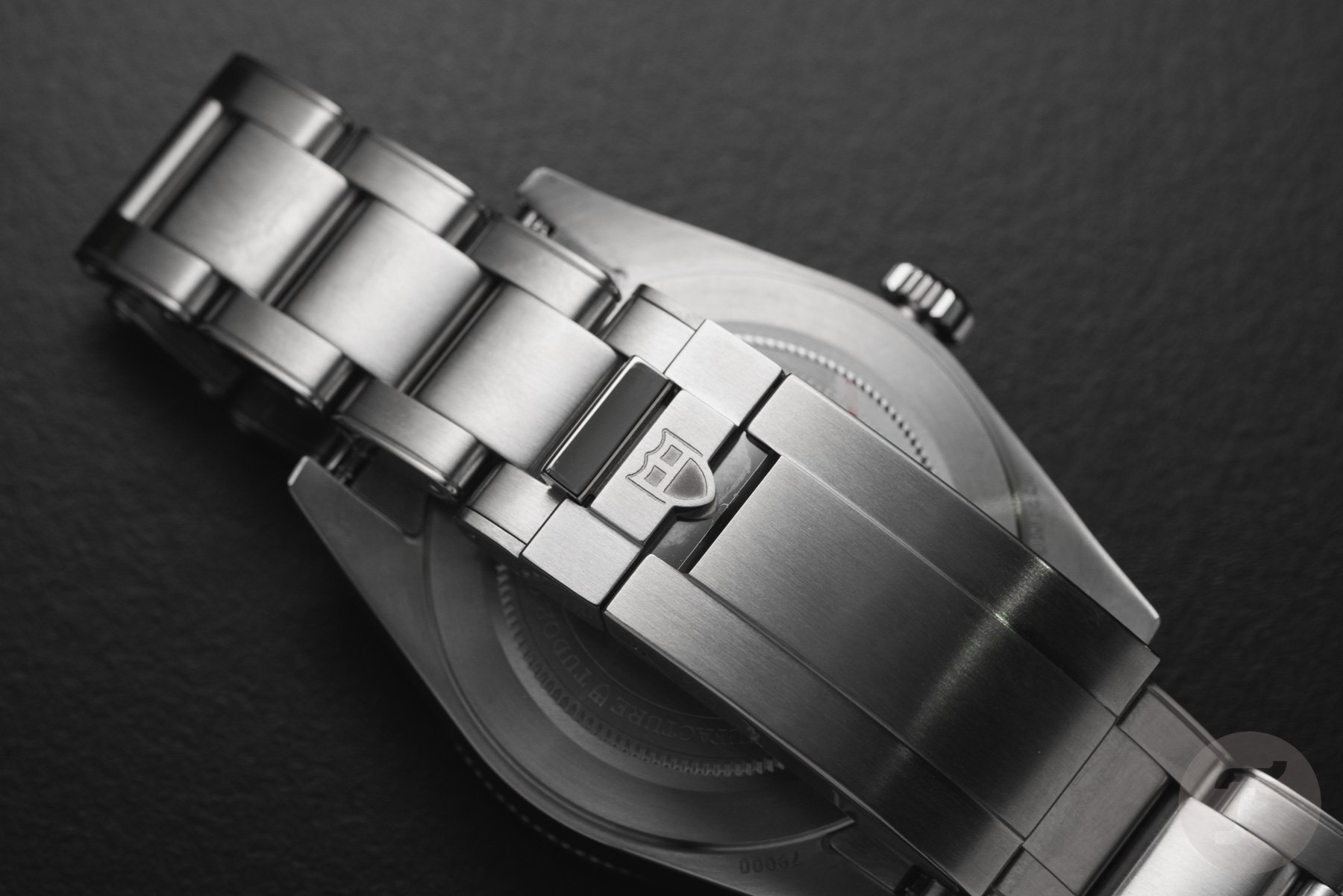 blue Tudor Black Bay 54 face down, clasp closed