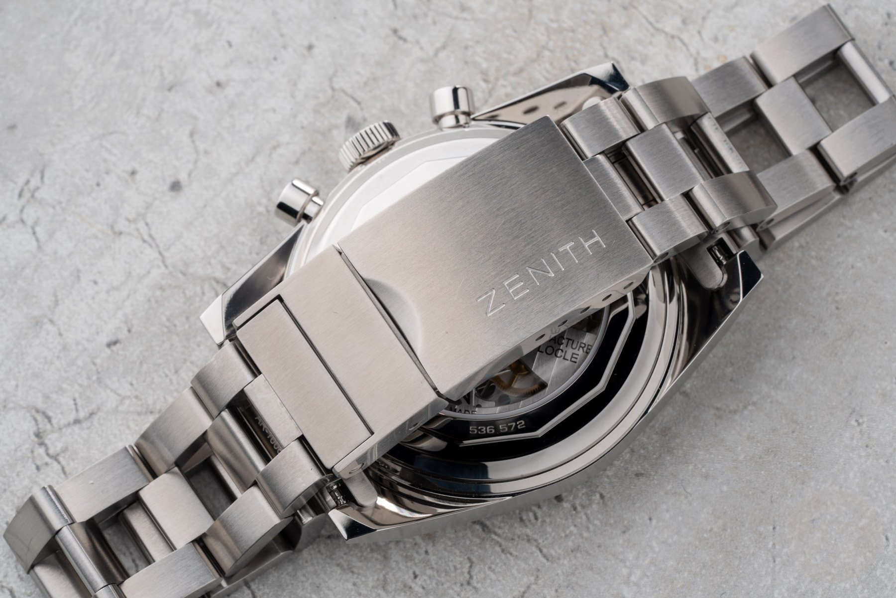 Zenith Chronomaster Revival A384 Tropical bracelet, clasp closed