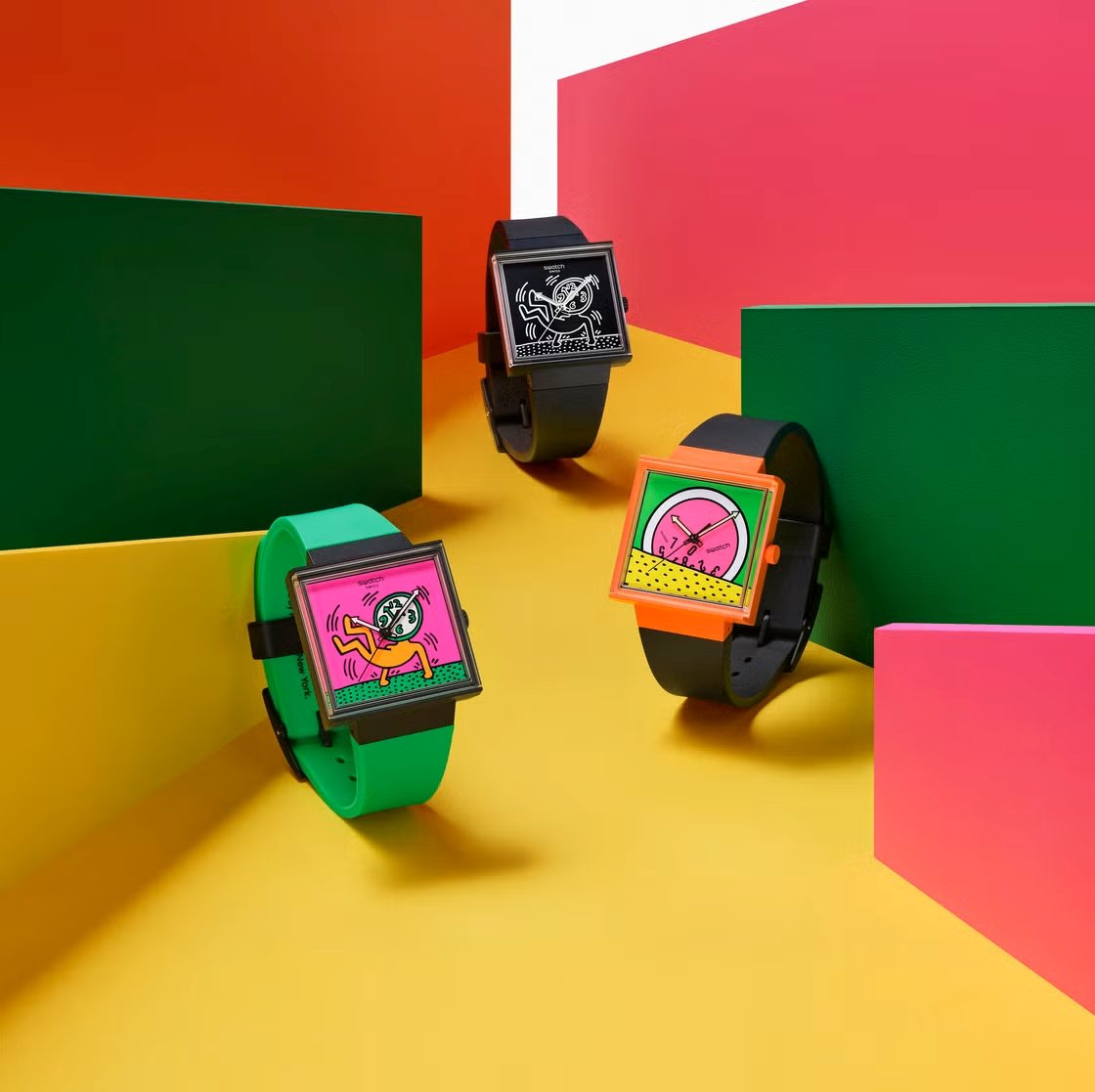 Three Swatch Keith Haring watches
