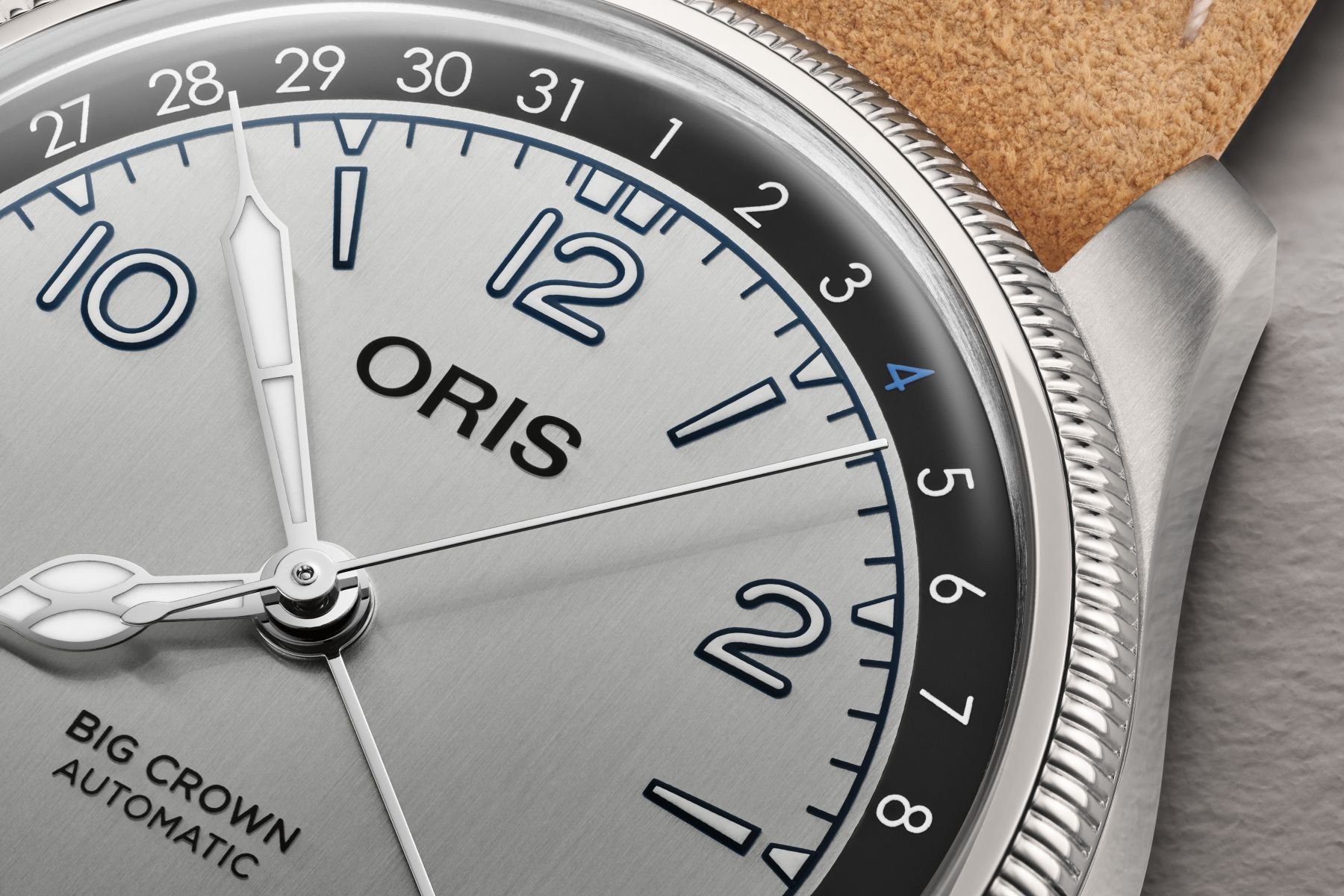 dial detail of the Oris Big Crown Pointer Date Lou Gehrig Limited Edition