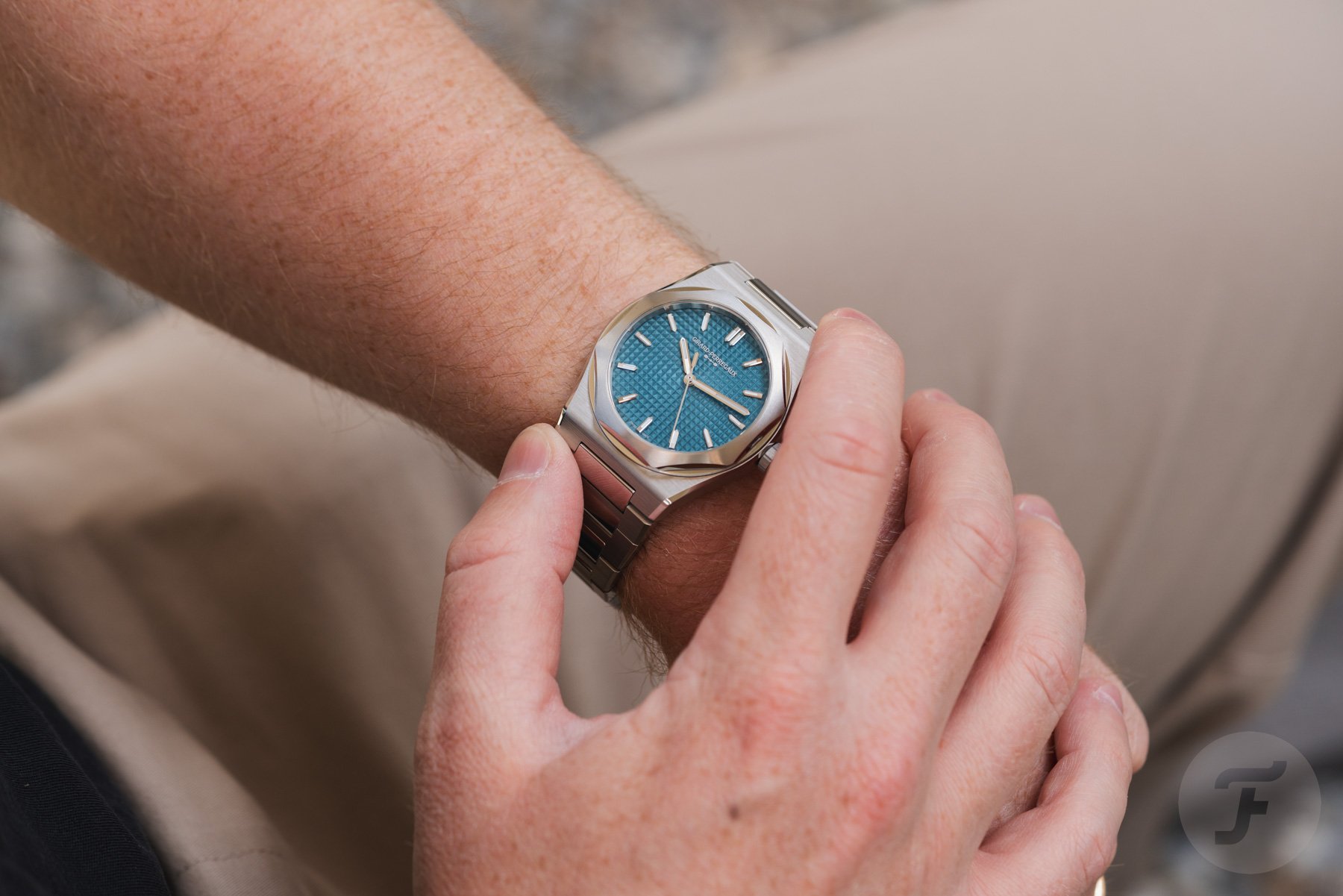 Girard-Perregaux Laureato Fifty on wrist, bezel