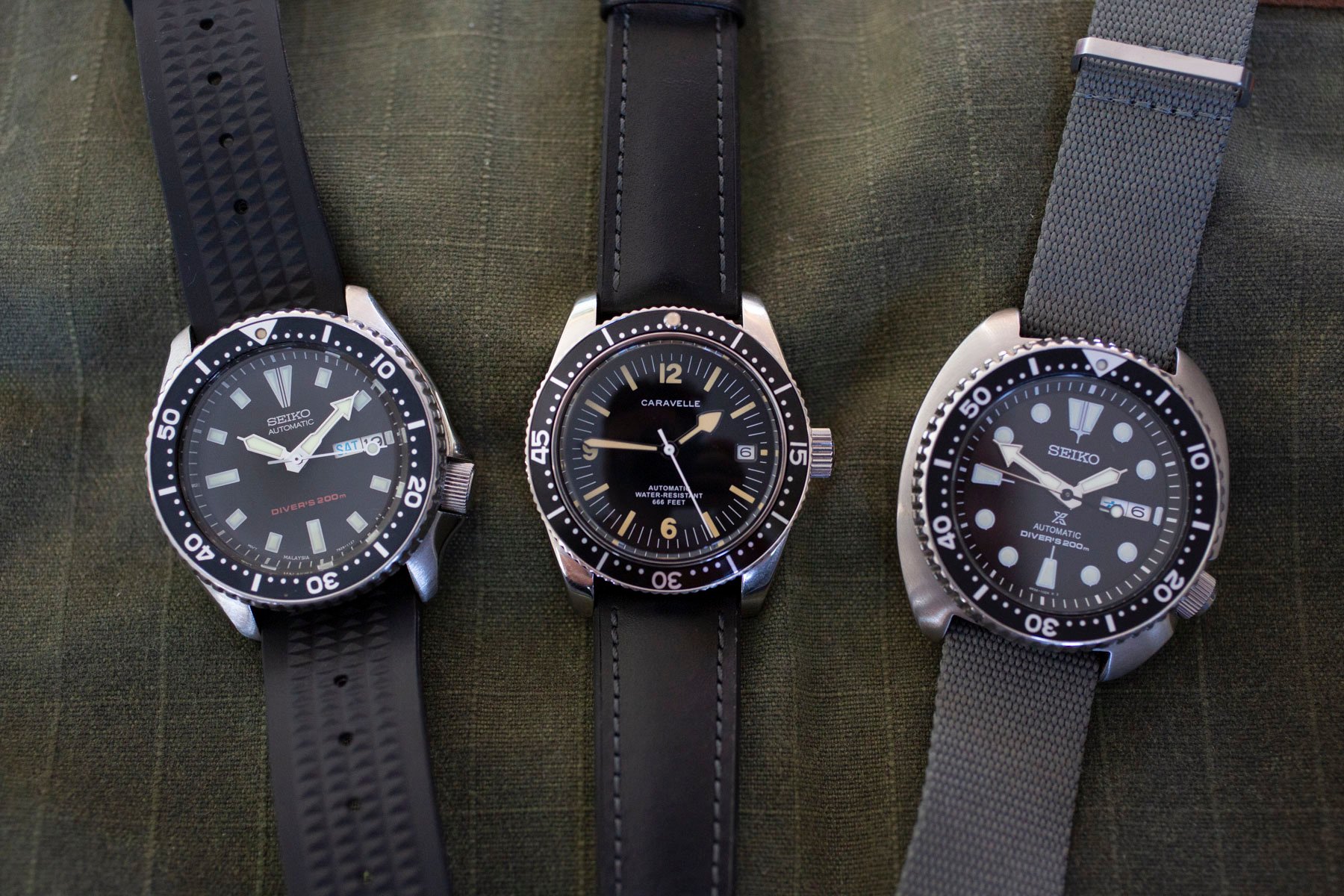 Caravelle Sea Hunter between Seiko SKX173 and Seiko Turtle SRPE93