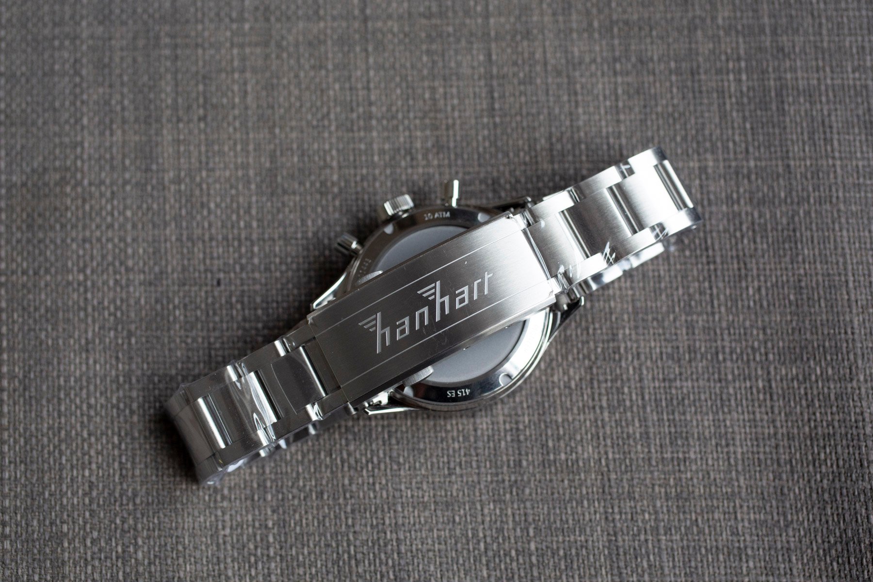 Hanhart 415 ES Reverse Panda face down, bracelet with clasp closed