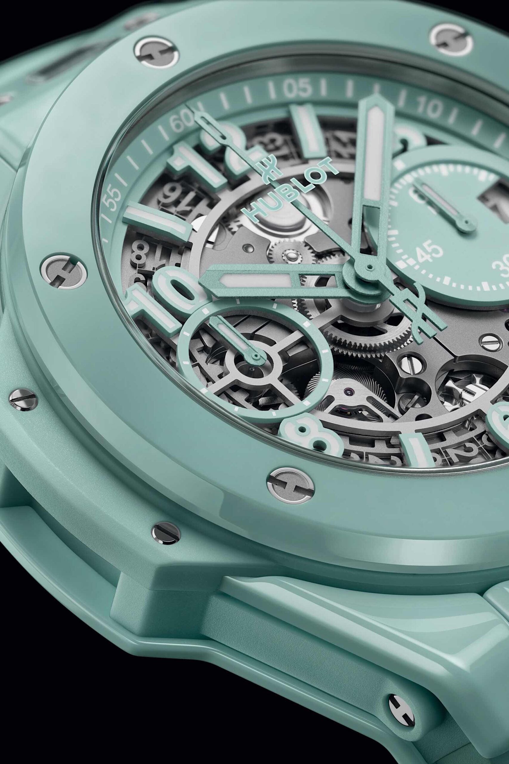 Hublot Big Bang Unico Mint Green Ceramic macro shot