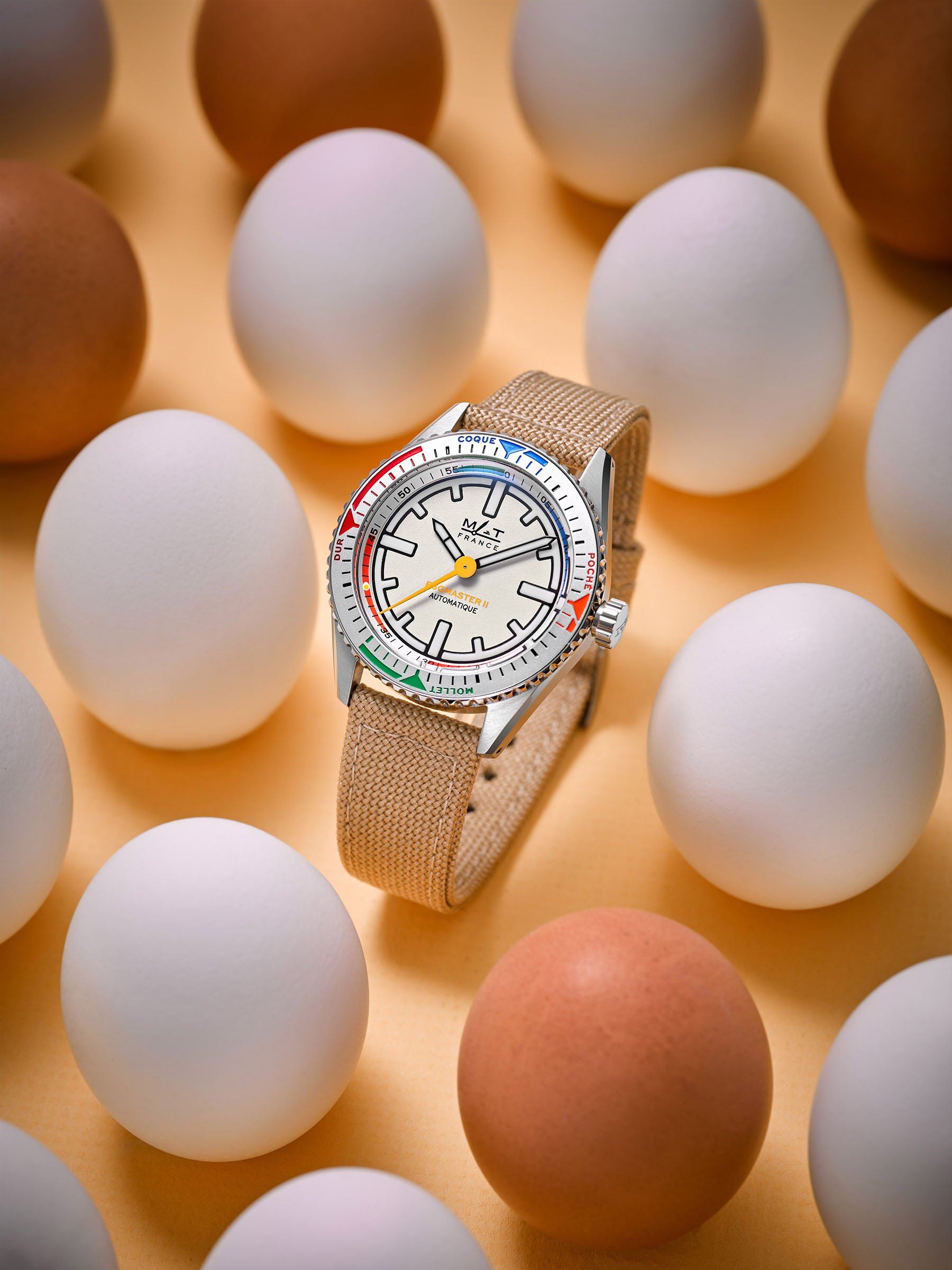 MAT Egg Master II upright among eggs