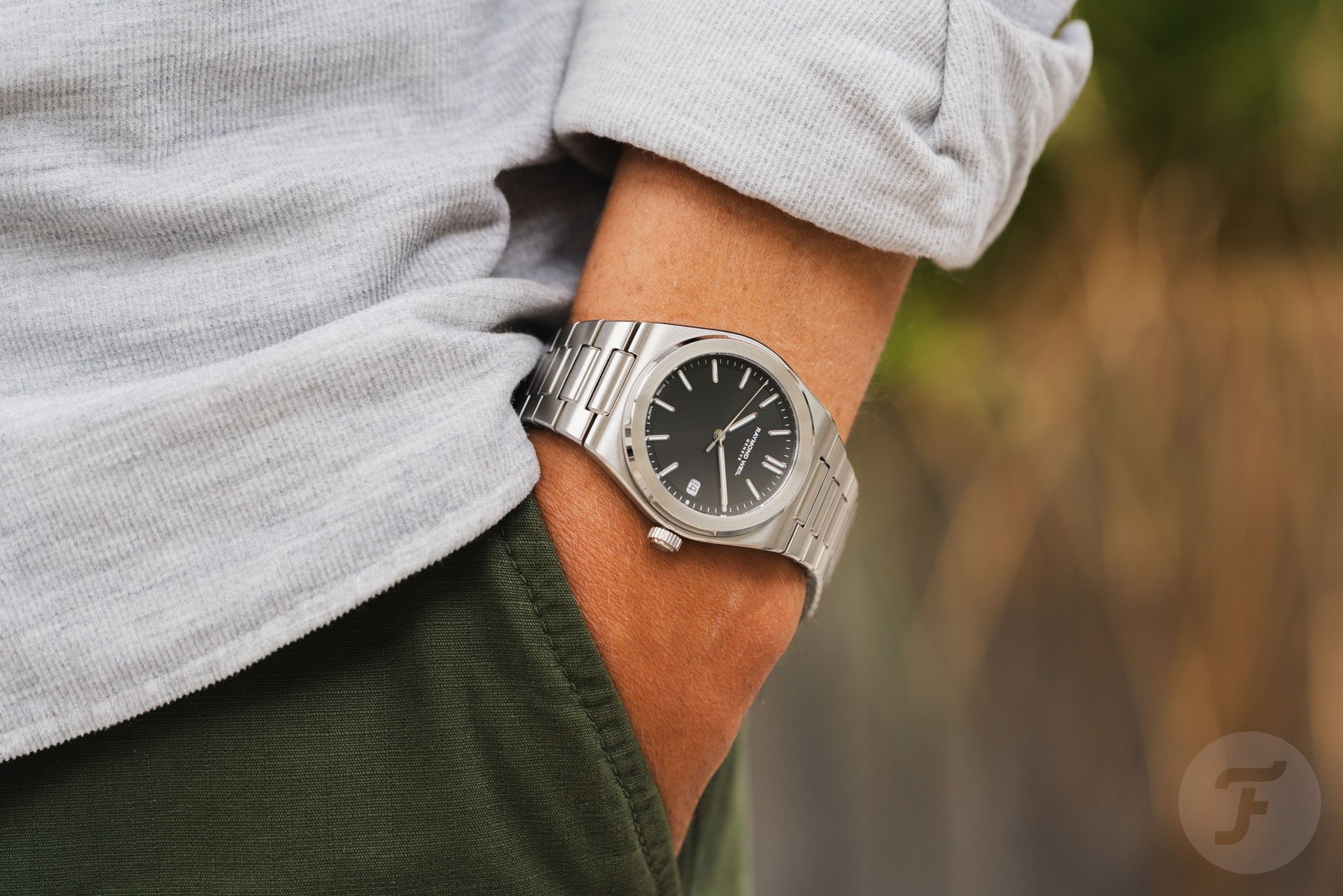 steel black-dial Raymond Weil A.R.T. Date pocket shot