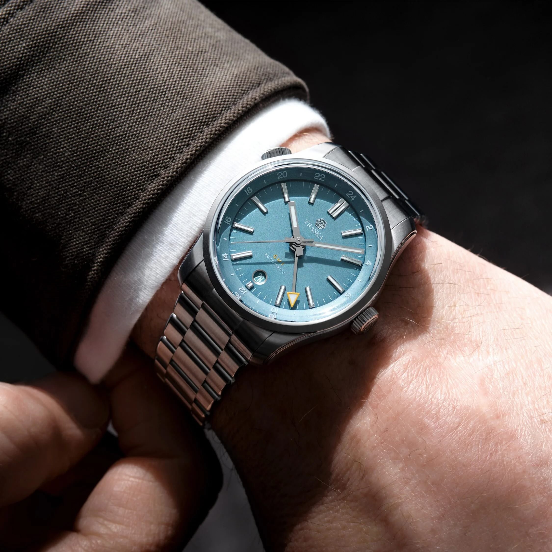 Traska Venturer GMT Steel Blue on wrist