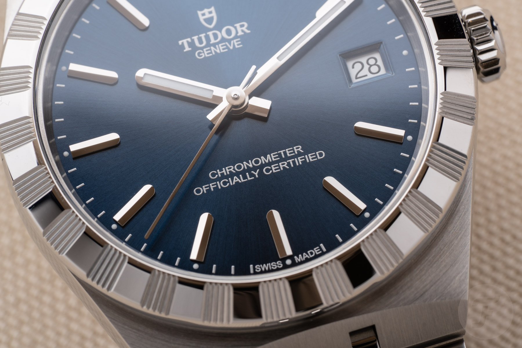 36mm Tudor Royal blue dual up close