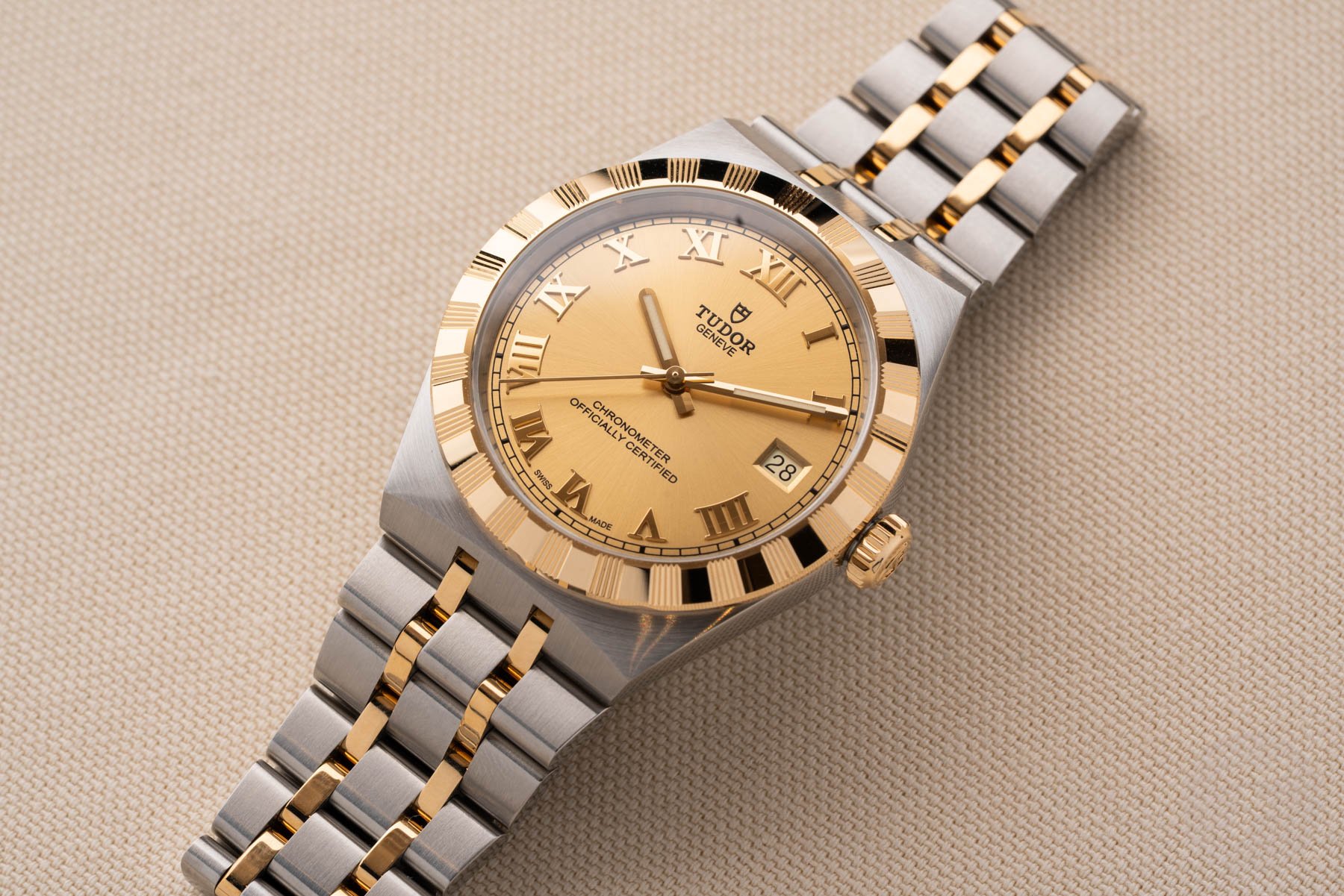 36mm two-tone Tudor Royal, flat-lay