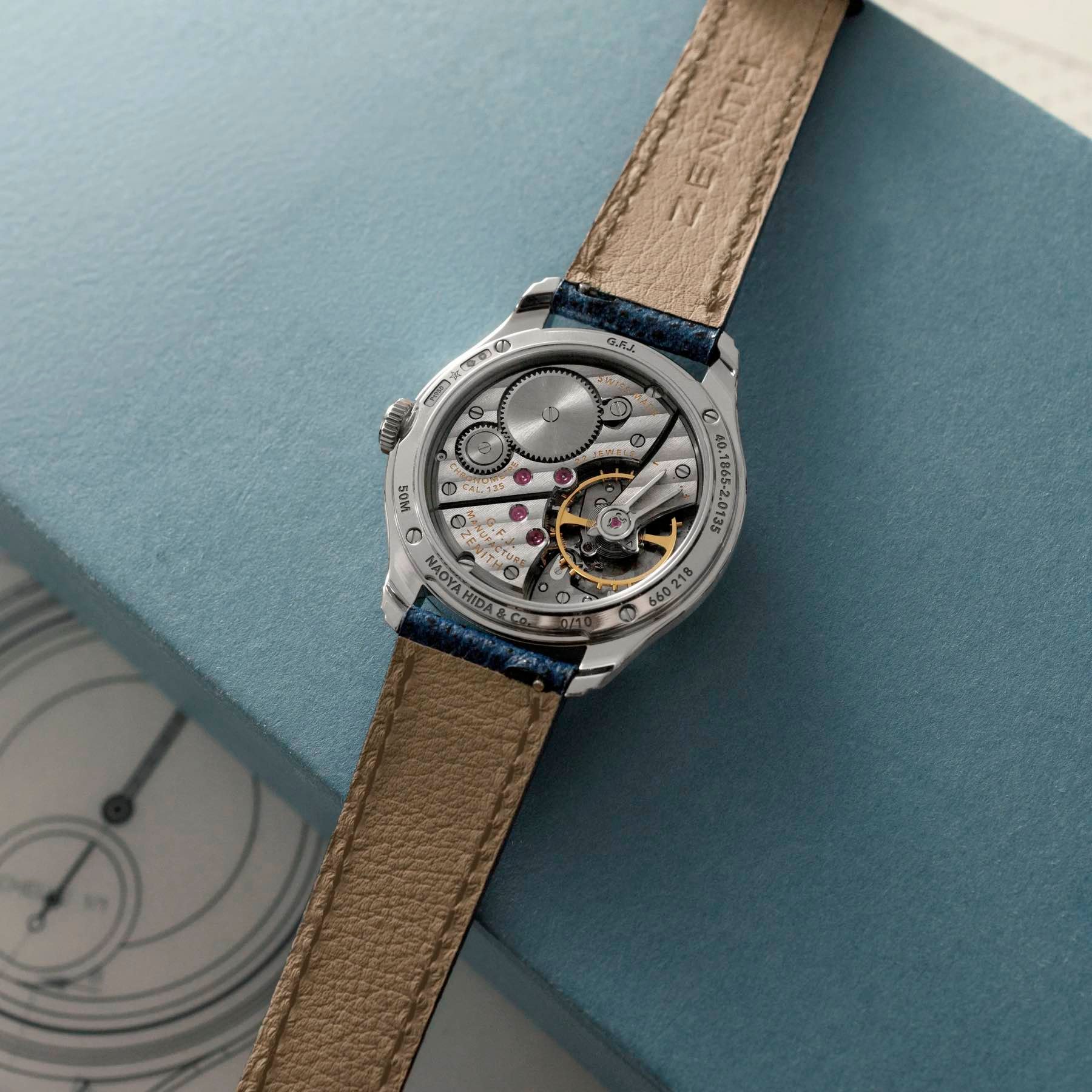 Zenith G.F.J. Calibre 135 Double Signed With Naoya Hida & Co. face down, showing movement