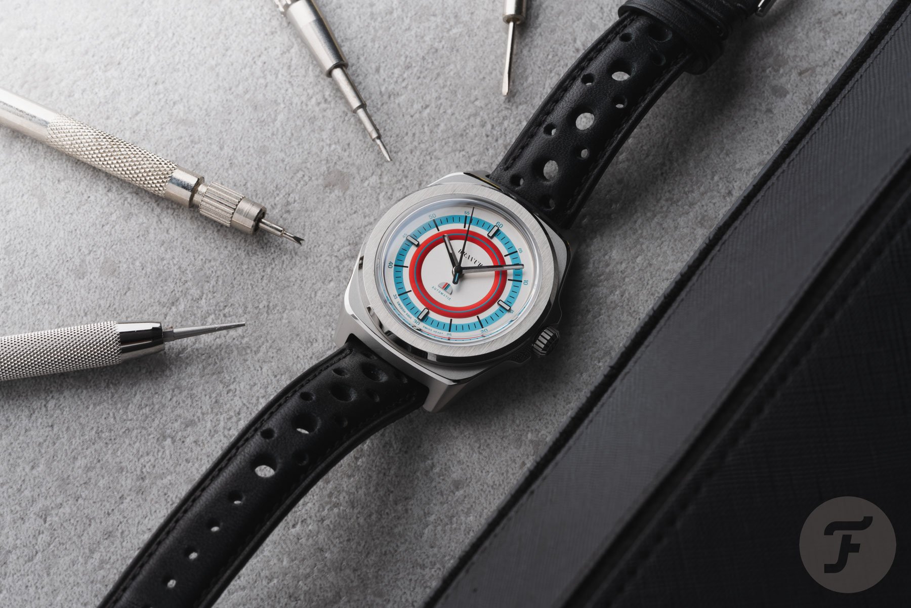 Bravur Team Heritage STR watch flat-lay with watch tools