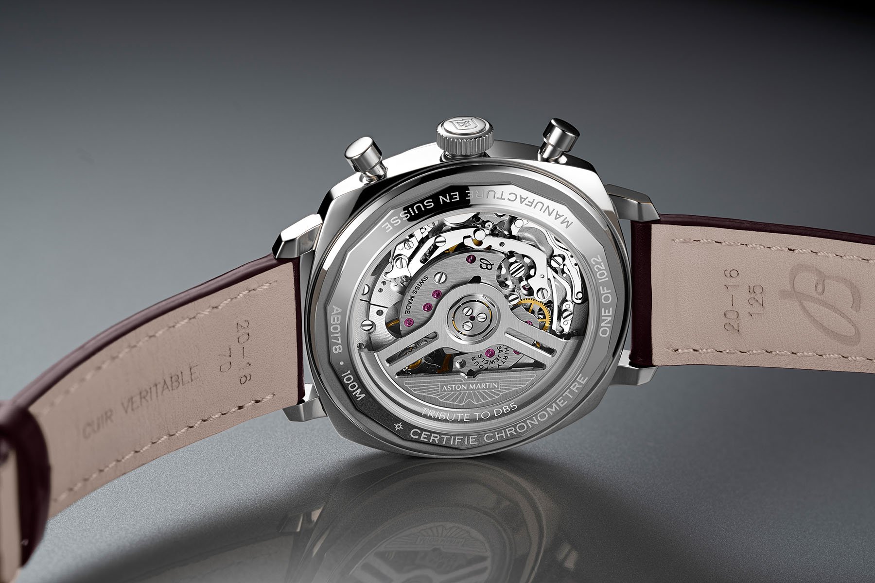 Breitling Top Time B01 Chronograph 41 Tribute to Aston Martin DB5 ref. AB0178121G1X1 case back and movement