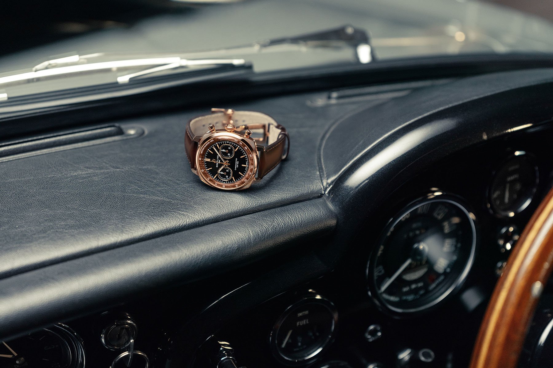 Breitling Top Time B01 Chronograph 41 Tribute to Aston Martin DB5 ref. RB0178131B1X1 on dashboard