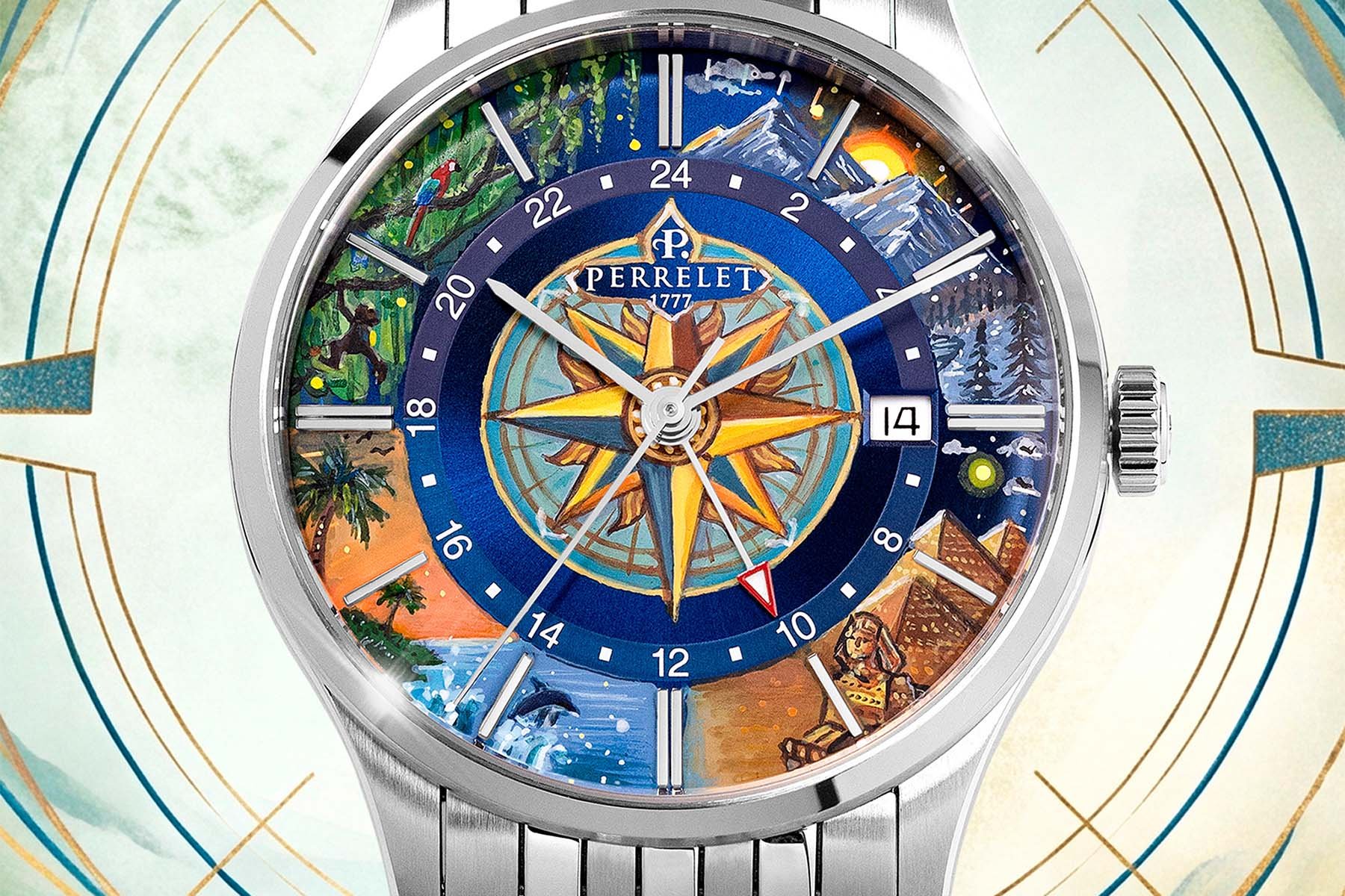 IFL Watches × Perrelet Weekend GMT Atlas head on, up close