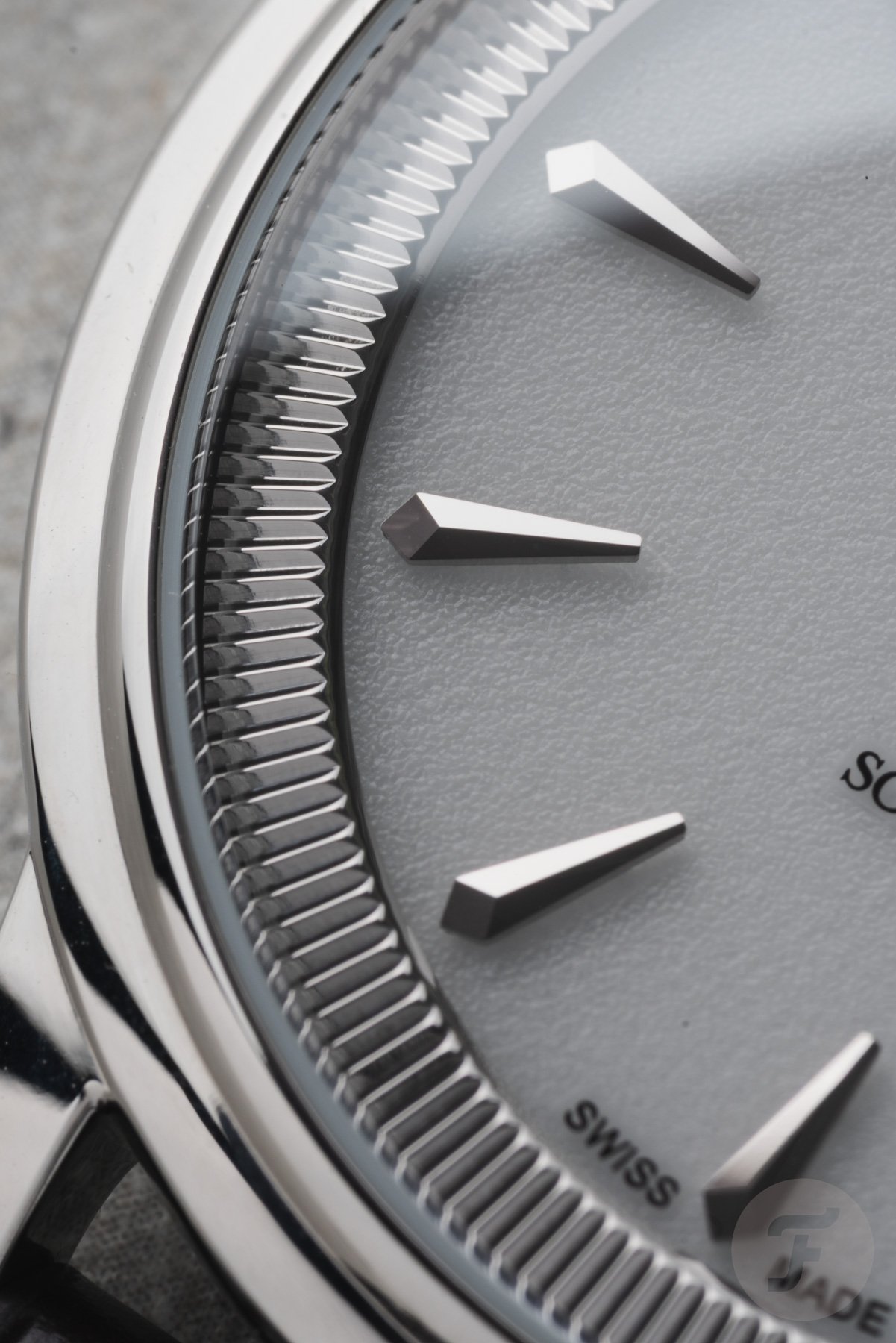 white-dial Frederique Constant Moneta Solarmetre closeup detail